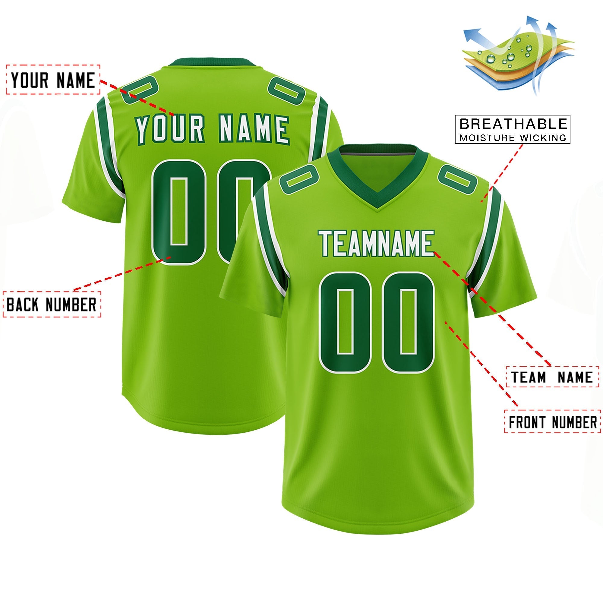 Custom Neon Green Personalized Shoulder Cut Two-Tone Authentic American Football Jersey