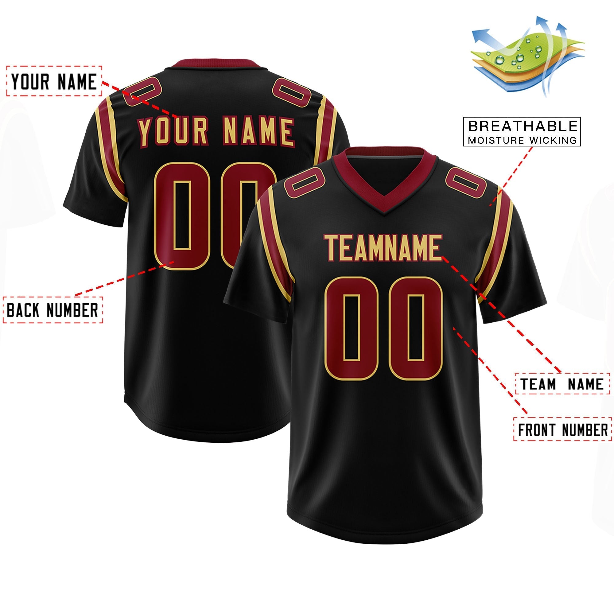 Custom Black Personalized Shoulder Cut Two-Tone Authentic American Football Jersey