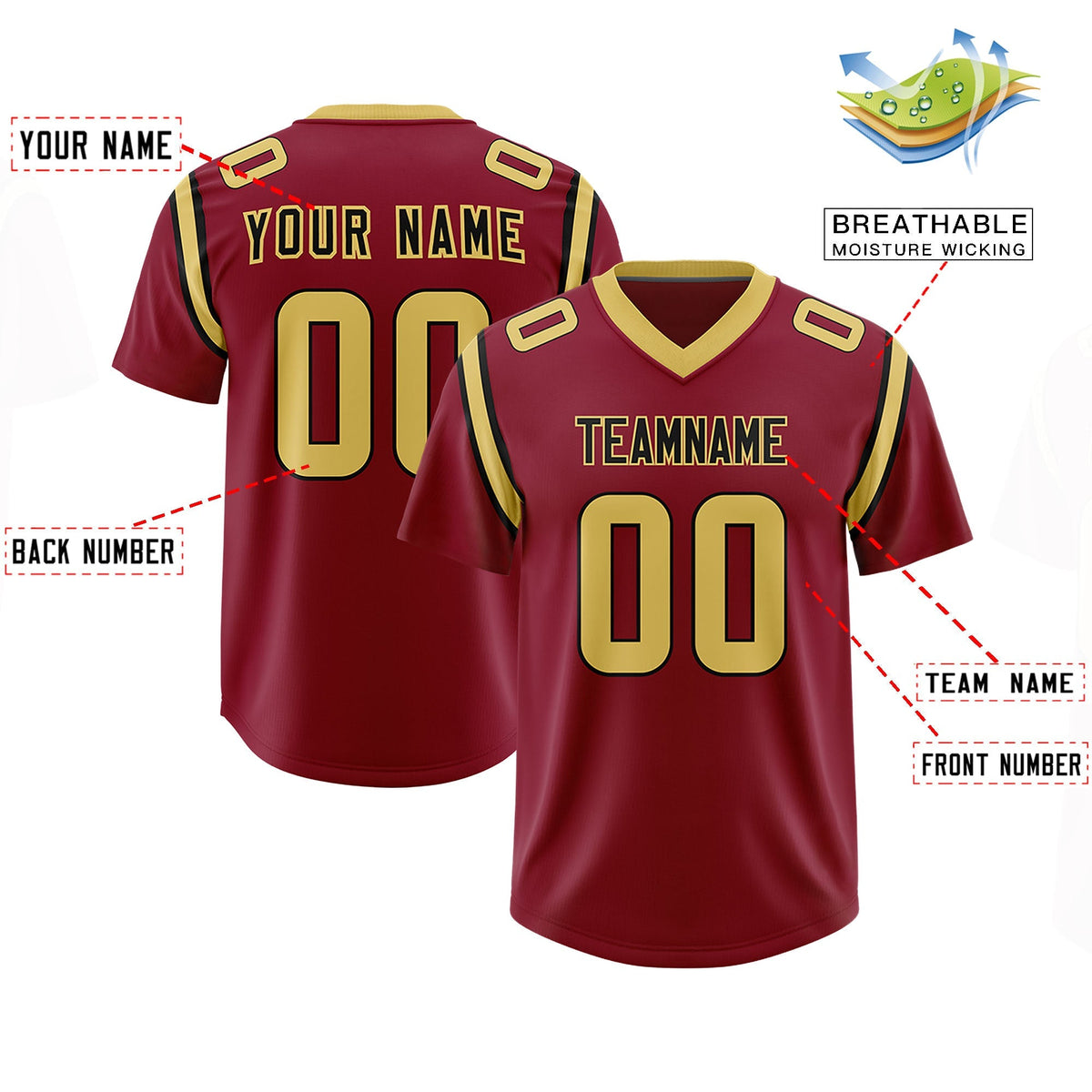Custom Crimson Personalized Shoulder Cut Two-Tone Authentic American Football Jersey