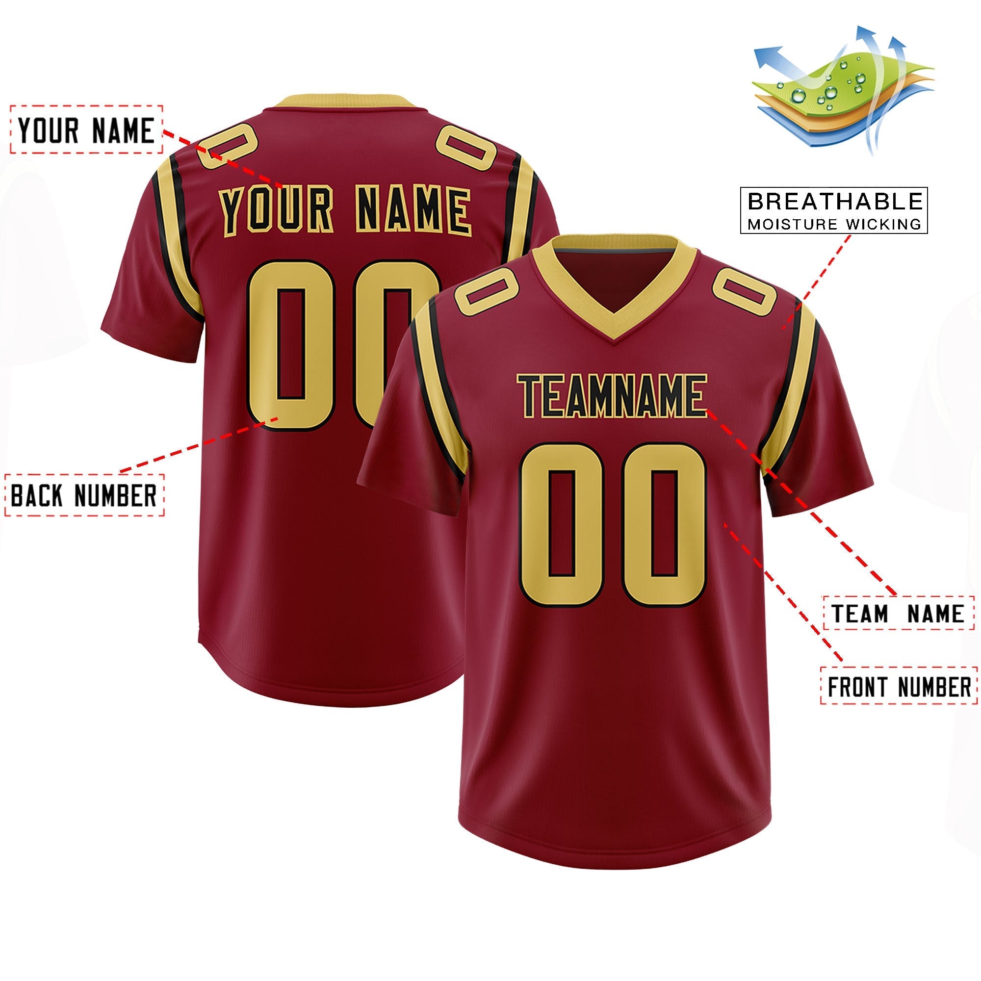 Custom Crimson Personalized Shoulder Cut Two-Tone Authentic American Football Jersey