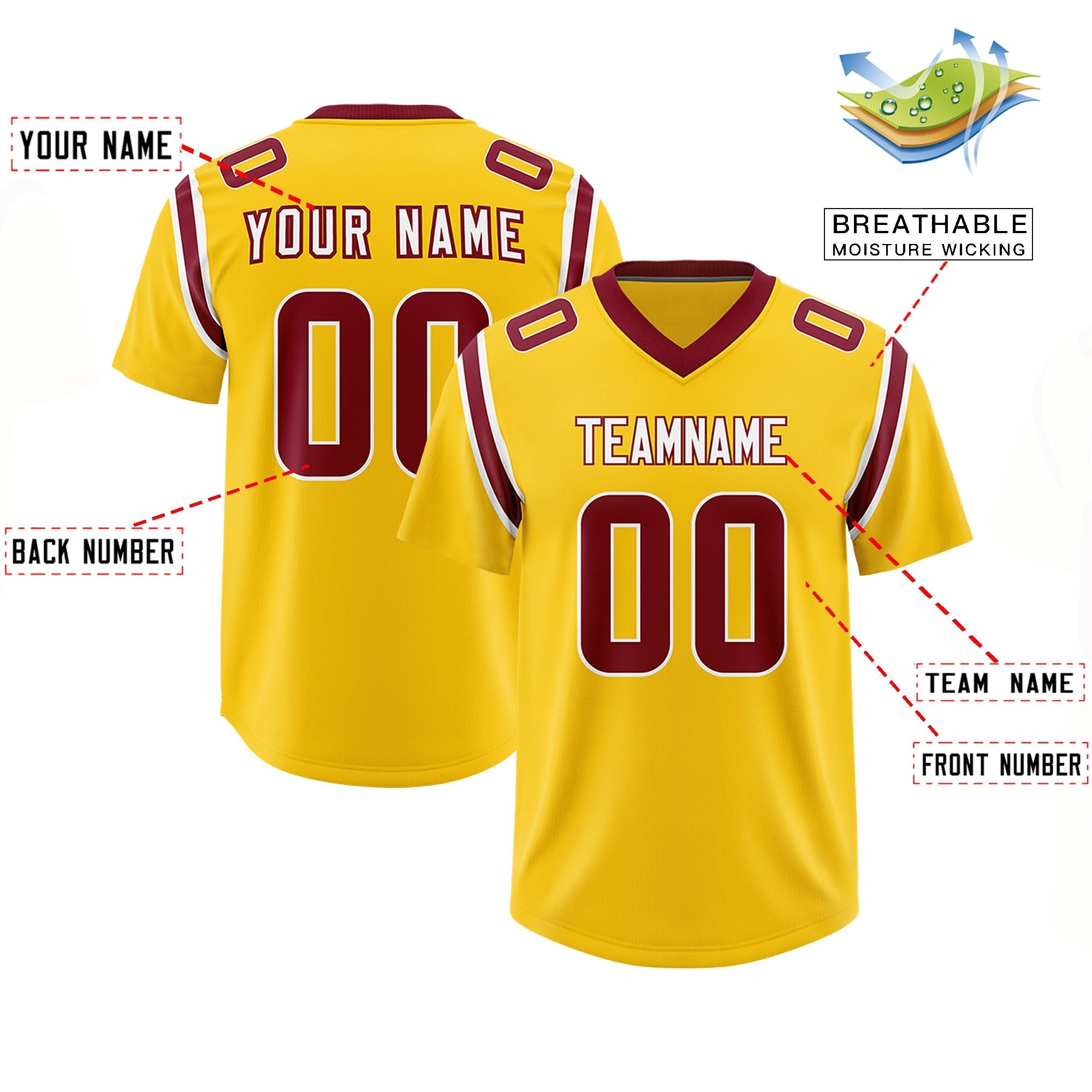 Custom Gold Personalized Shoulder Cut Two-Tone Authentic American Football Jersey