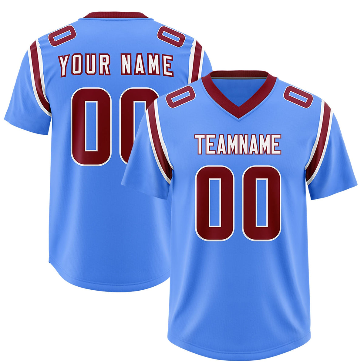 Custom Powder Blue Personalized Shoulder Cut Two-Tone Authentic American Football Jersey