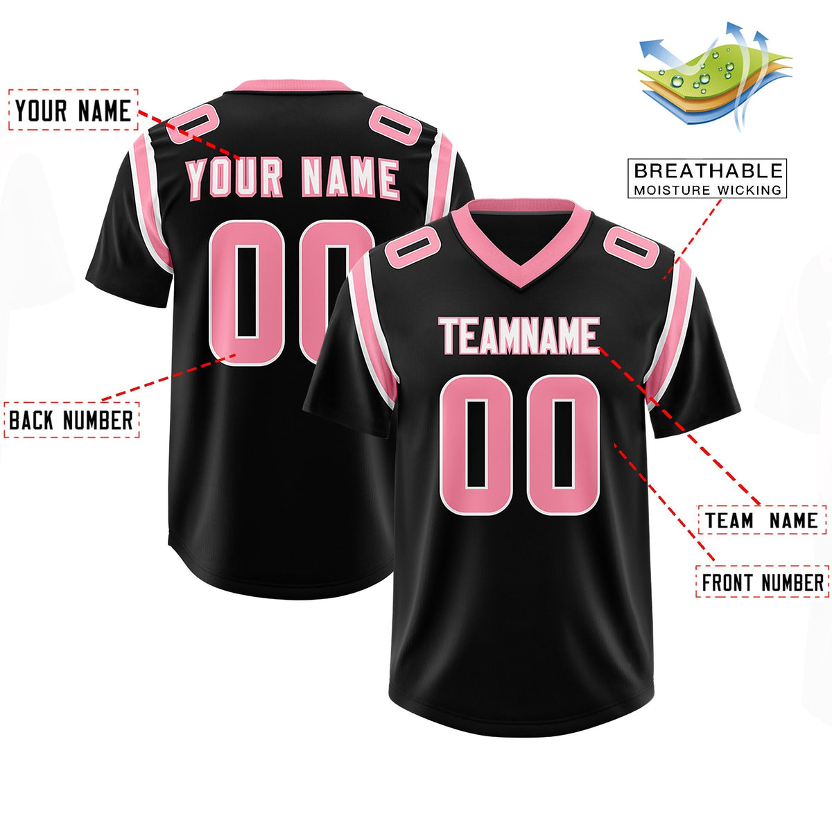 Custom Black Personalized Shoulder Cut Two-Tone Authentic American Football Jersey