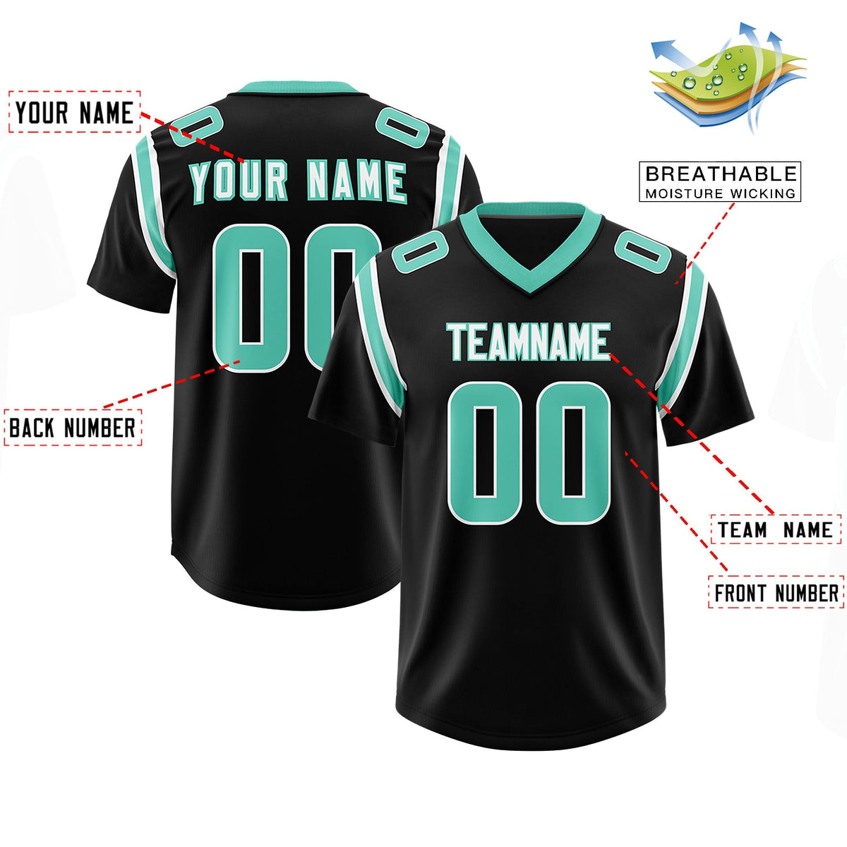 Custom Black Personalized Shoulder Cut Two-Tone Authentic American Football Jersey
