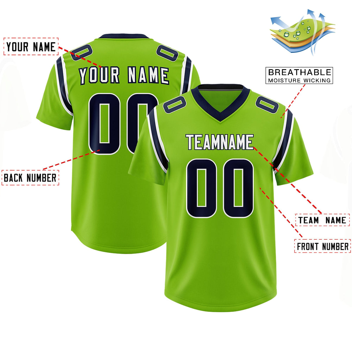 Custom Neon Green Personalized Shoulder Cut Two-Tone Authentic American Football Jersey