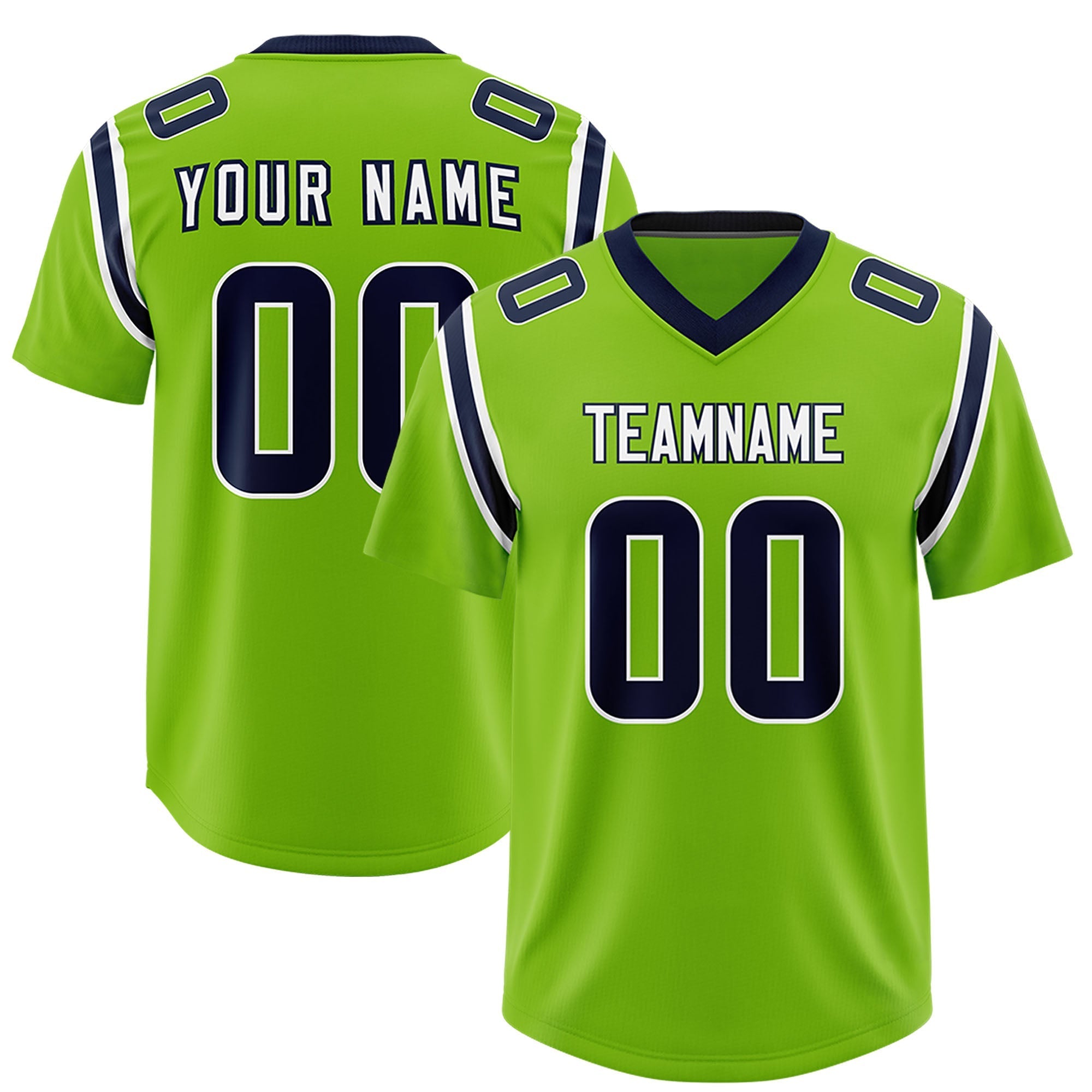 Custom Neon Green Personalized Shoulder Cut Two-Tone Authentic American Football Jersey
