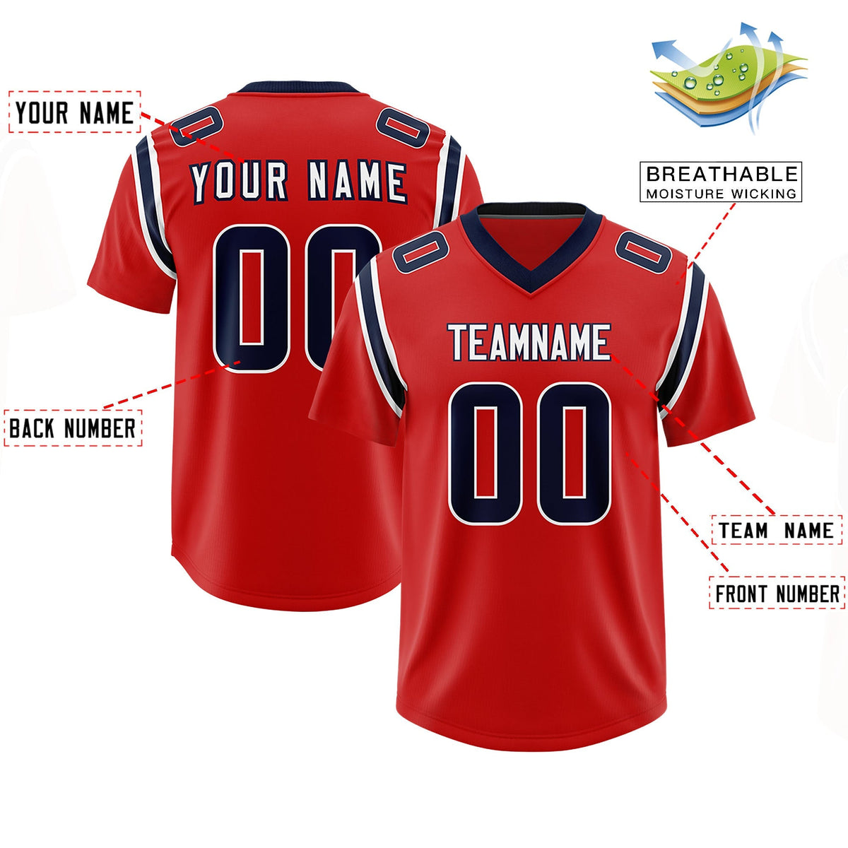 Custom Red Personalized Shoulder Cut Two-Tone Authentic American Football Jersey