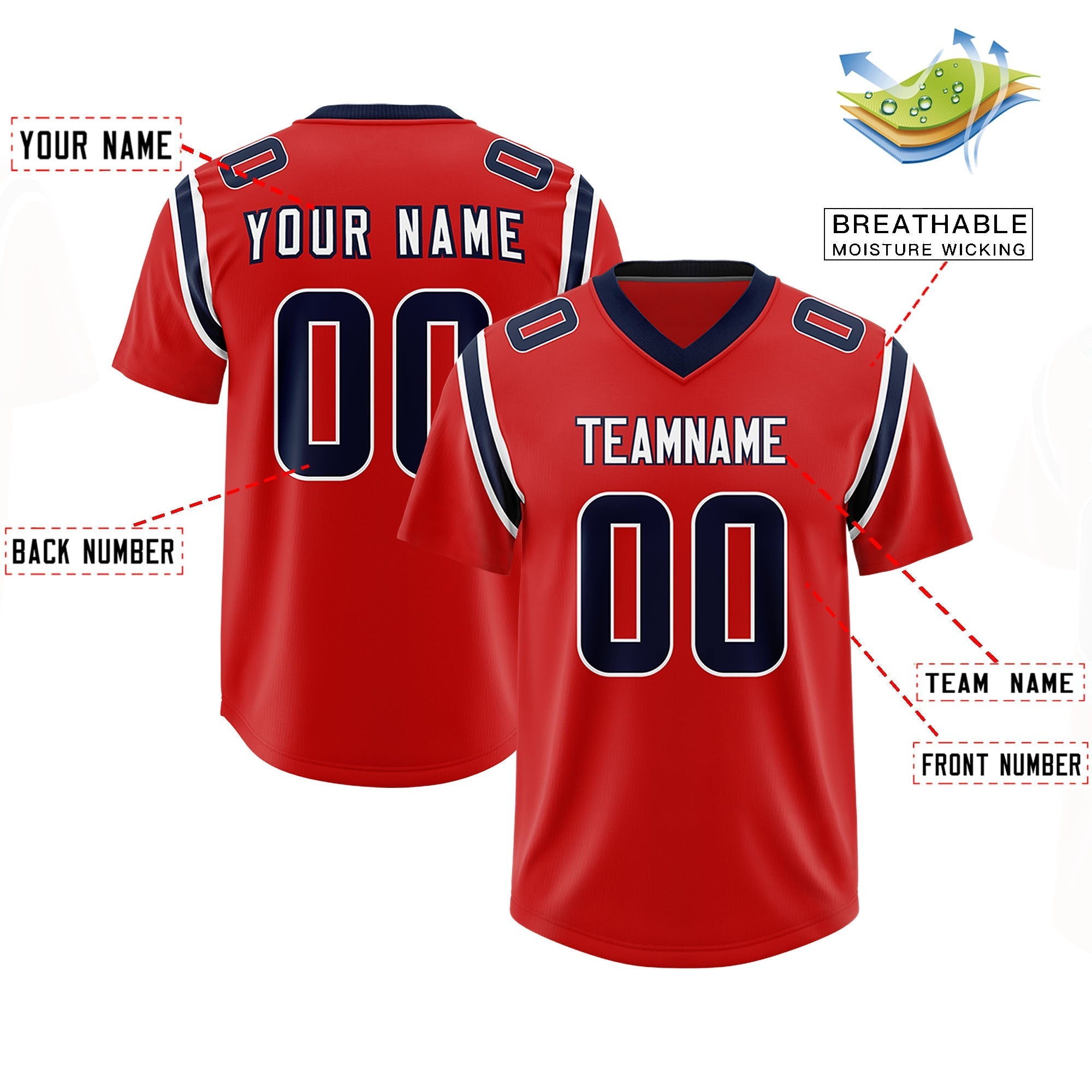 Custom Red Personalized Shoulder Cut Two-Tone Authentic American Football Jersey