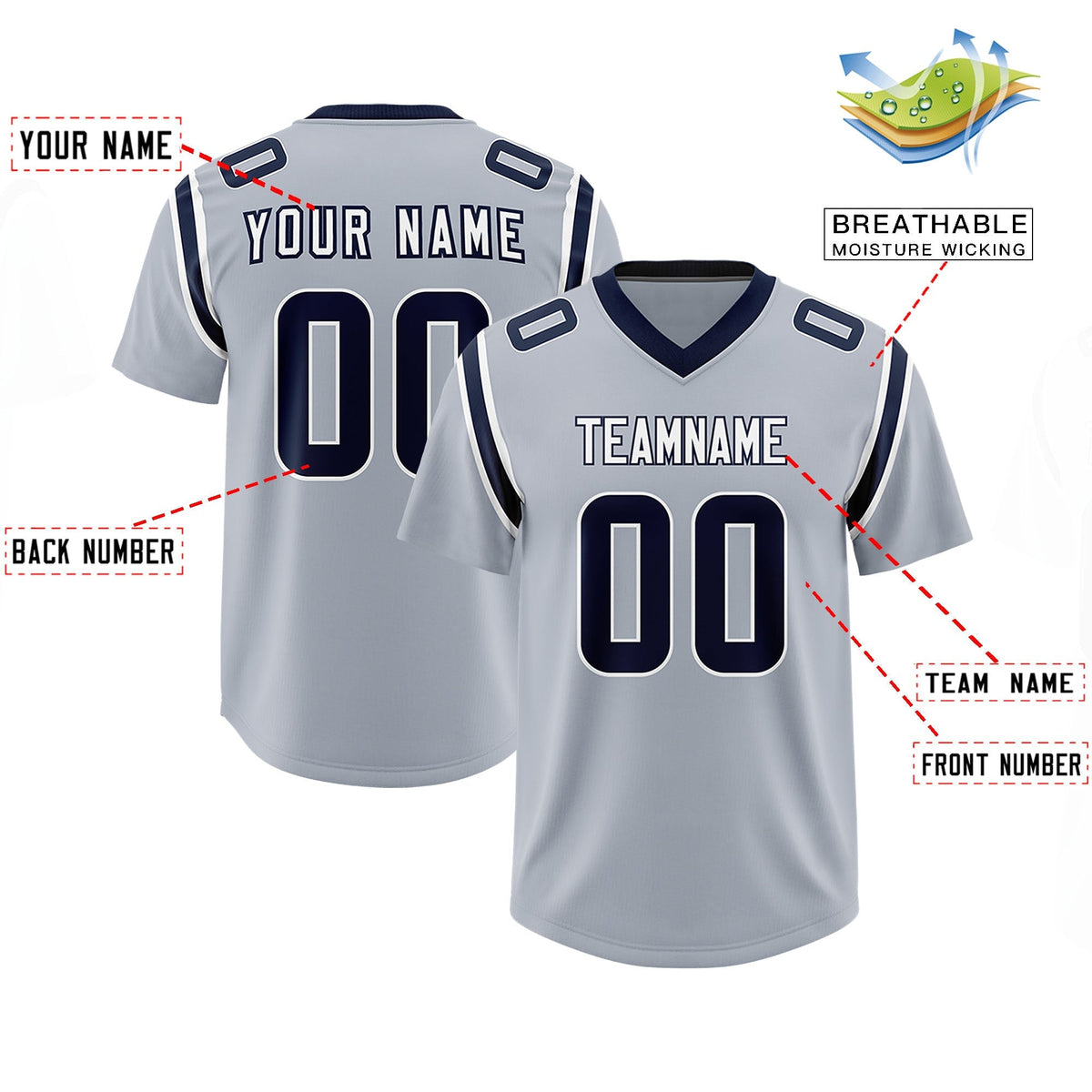 Custom Silver Personalized Shoulder Cut Two-Tone Authentic American Football Jersey