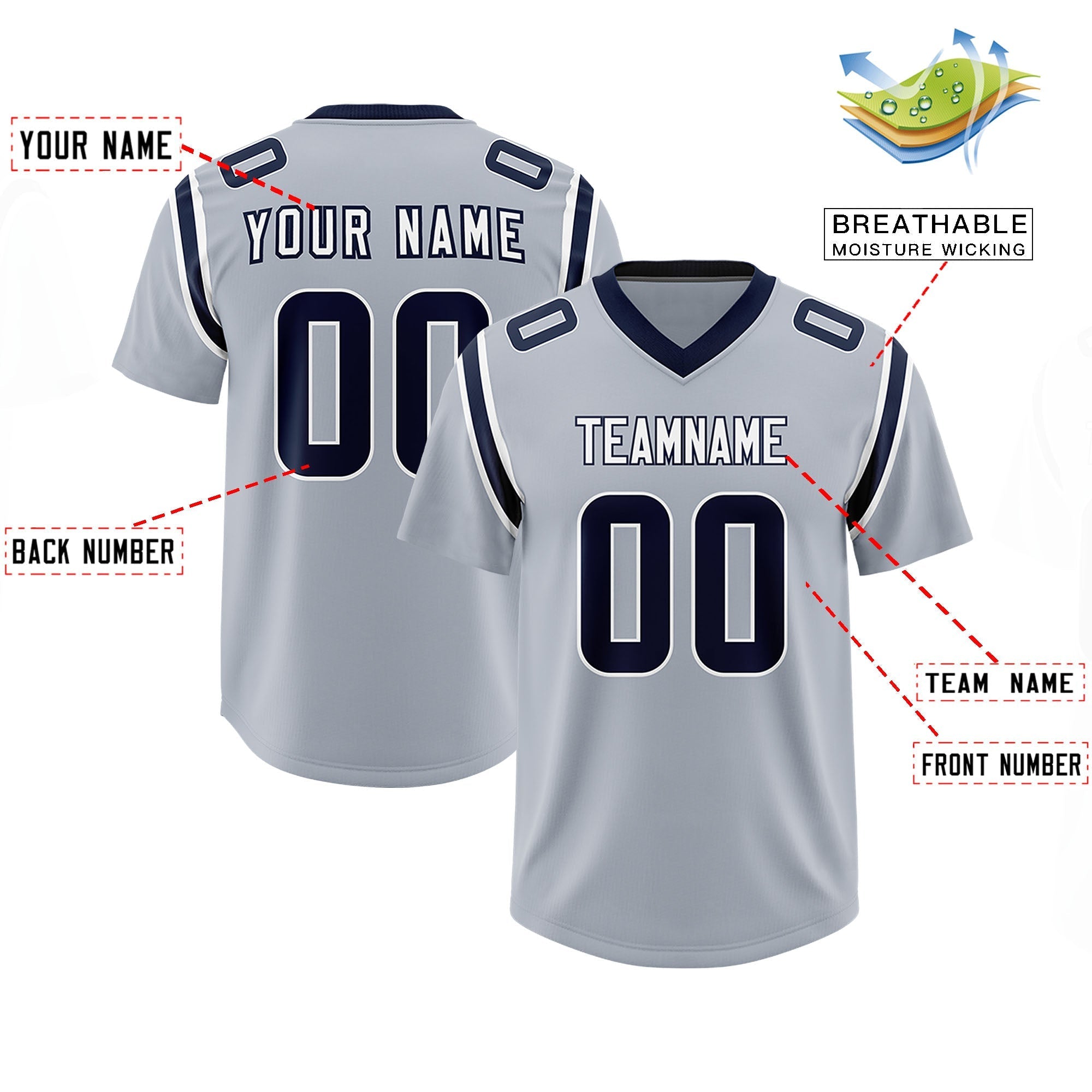 Custom Silver Personalized Shoulder Cut Two-Tone Authentic American Football Jersey