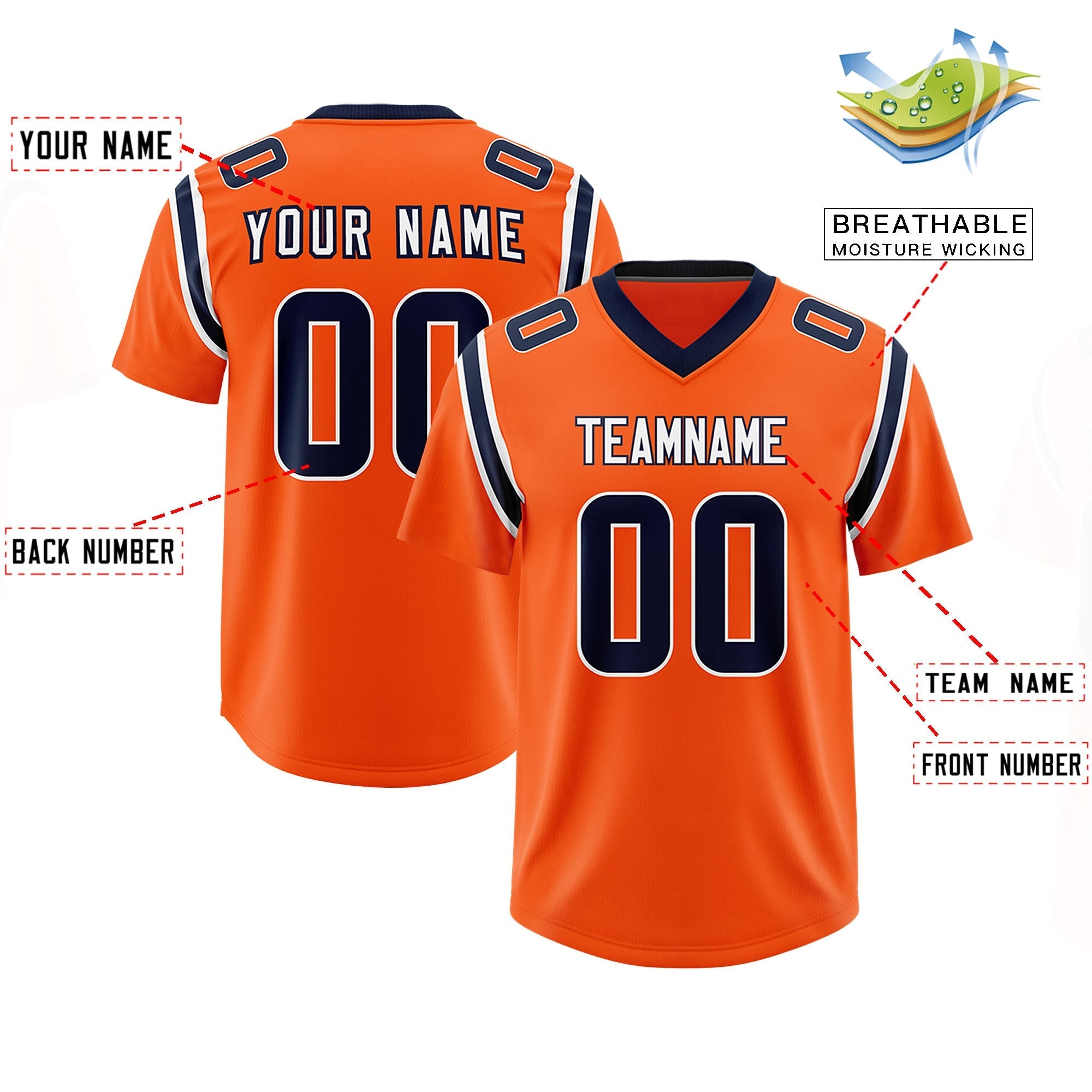 Custom Orange Personalized Shoulder Cut Two-Tone Authentic American Football Jersey