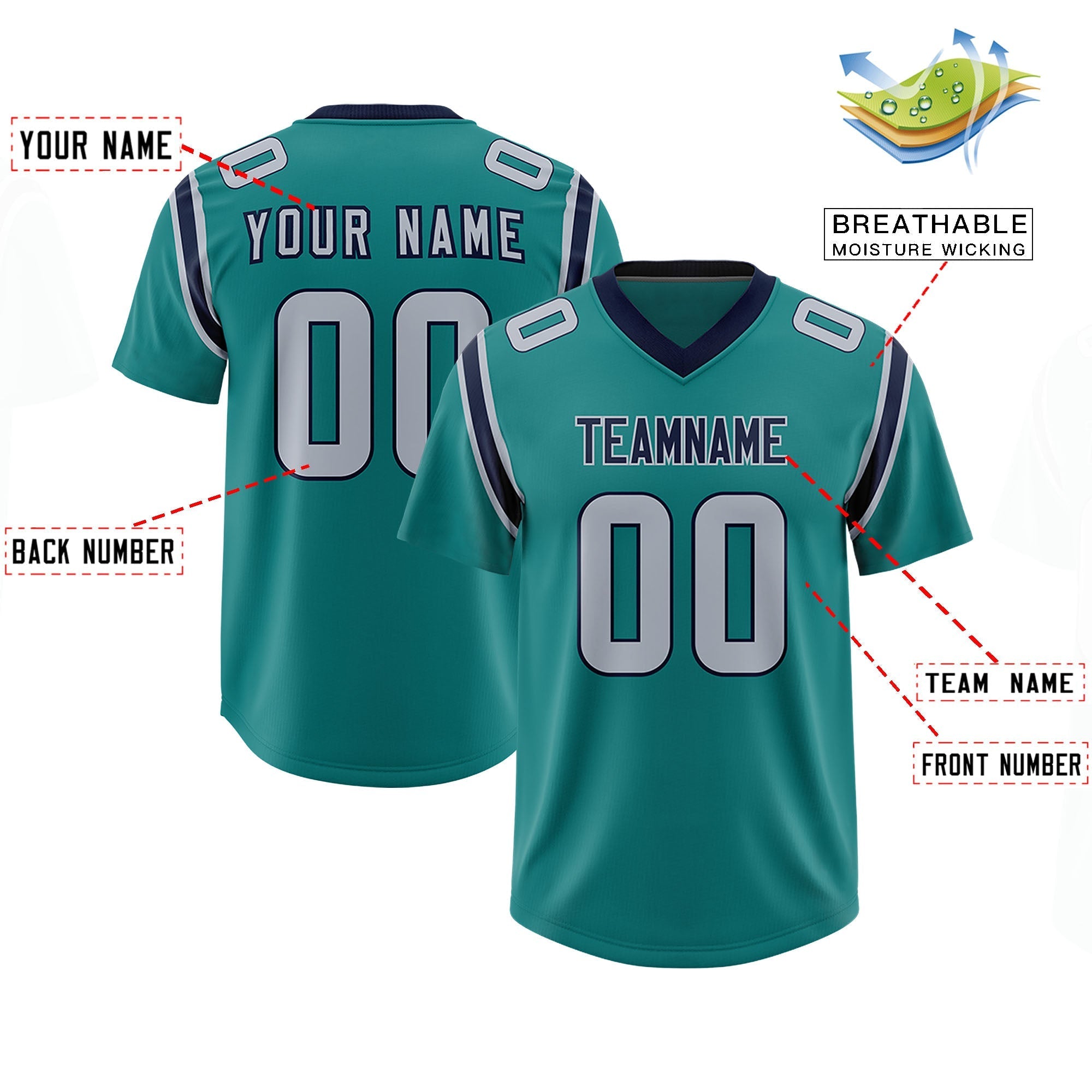 Custom Aqua Personalized Shoulder Cut Two-Tone Authentic American Football Jersey