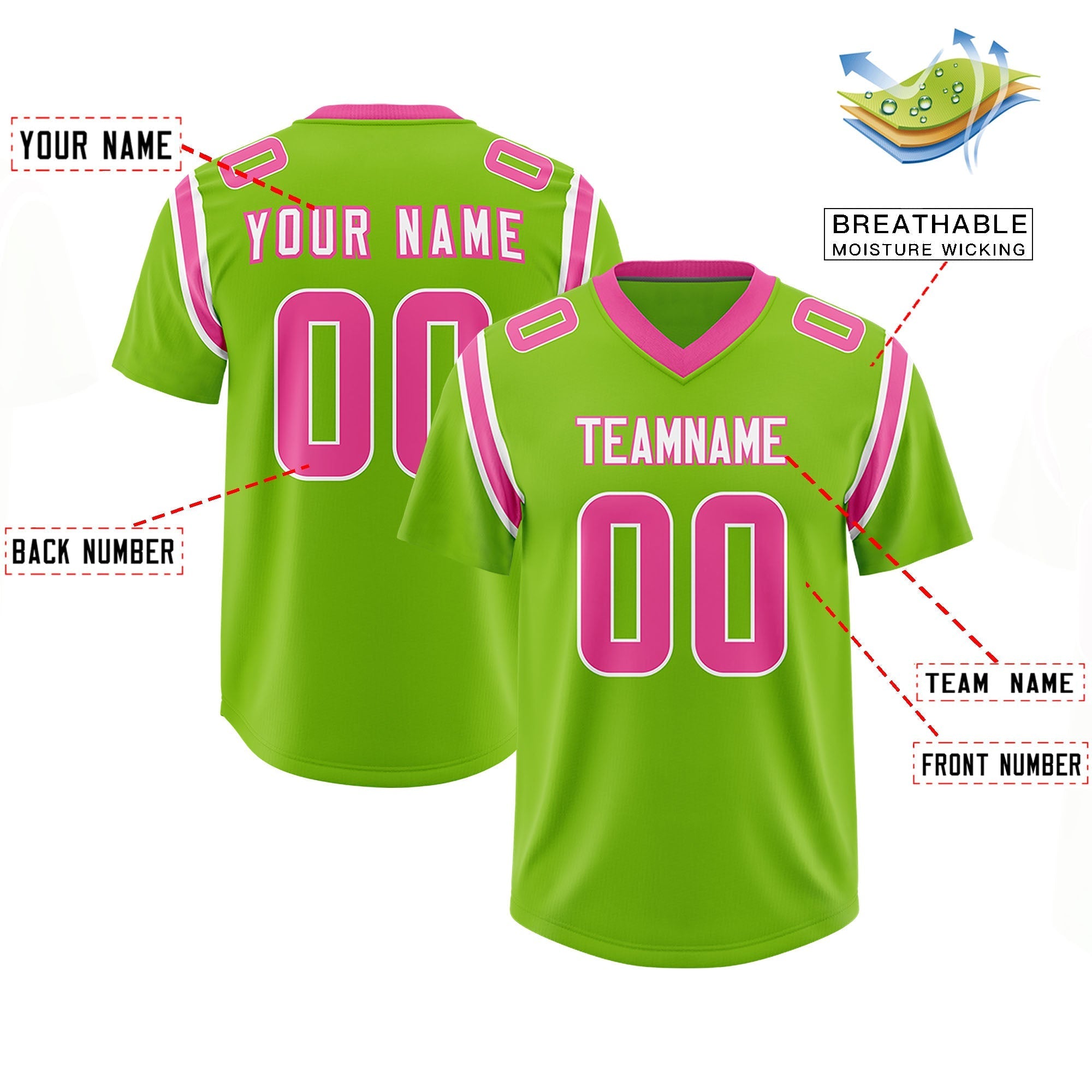 Custom Neon Green Personalized Shoulder Cut Two-Tone Authentic American Football Jersey