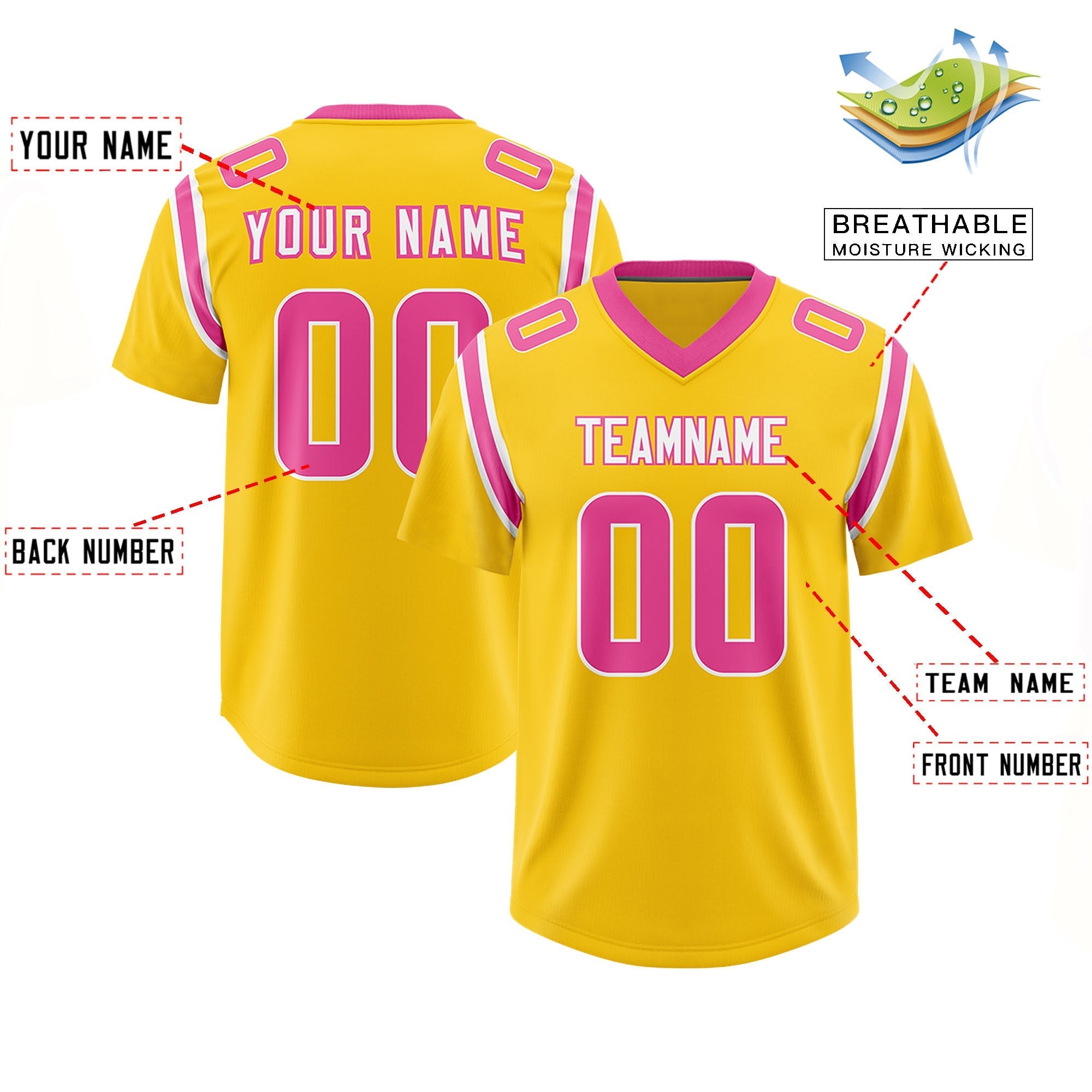 Custom Gold Personalized Shoulder Cut Two-Tone Authentic American Football Jersey