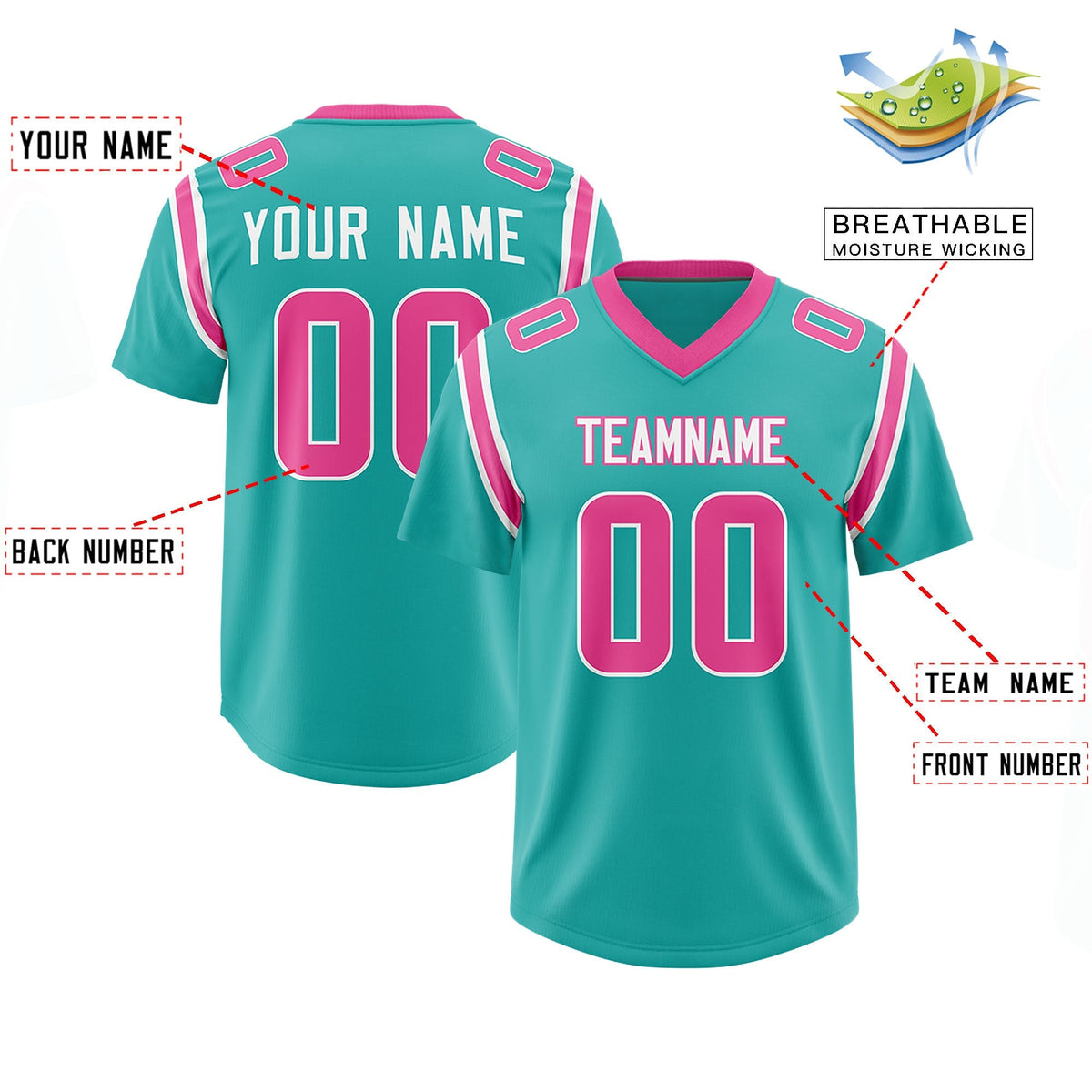 Custom Aqua Personalized Shoulder Cut Two-Tone Authentic American Football Jersey