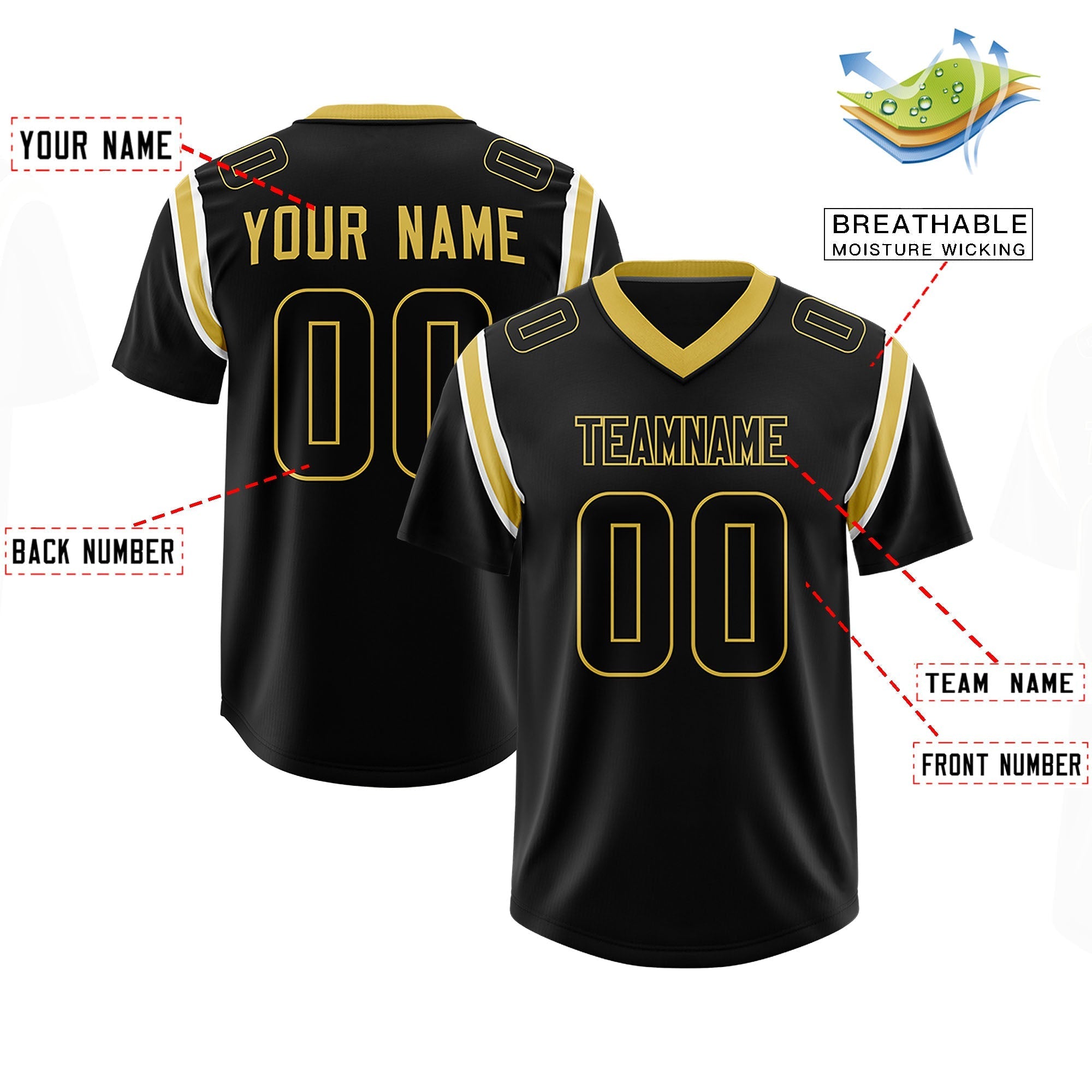 Custom Black Personalized Shoulder Cut Two-Tone Authentic American Football Jersey