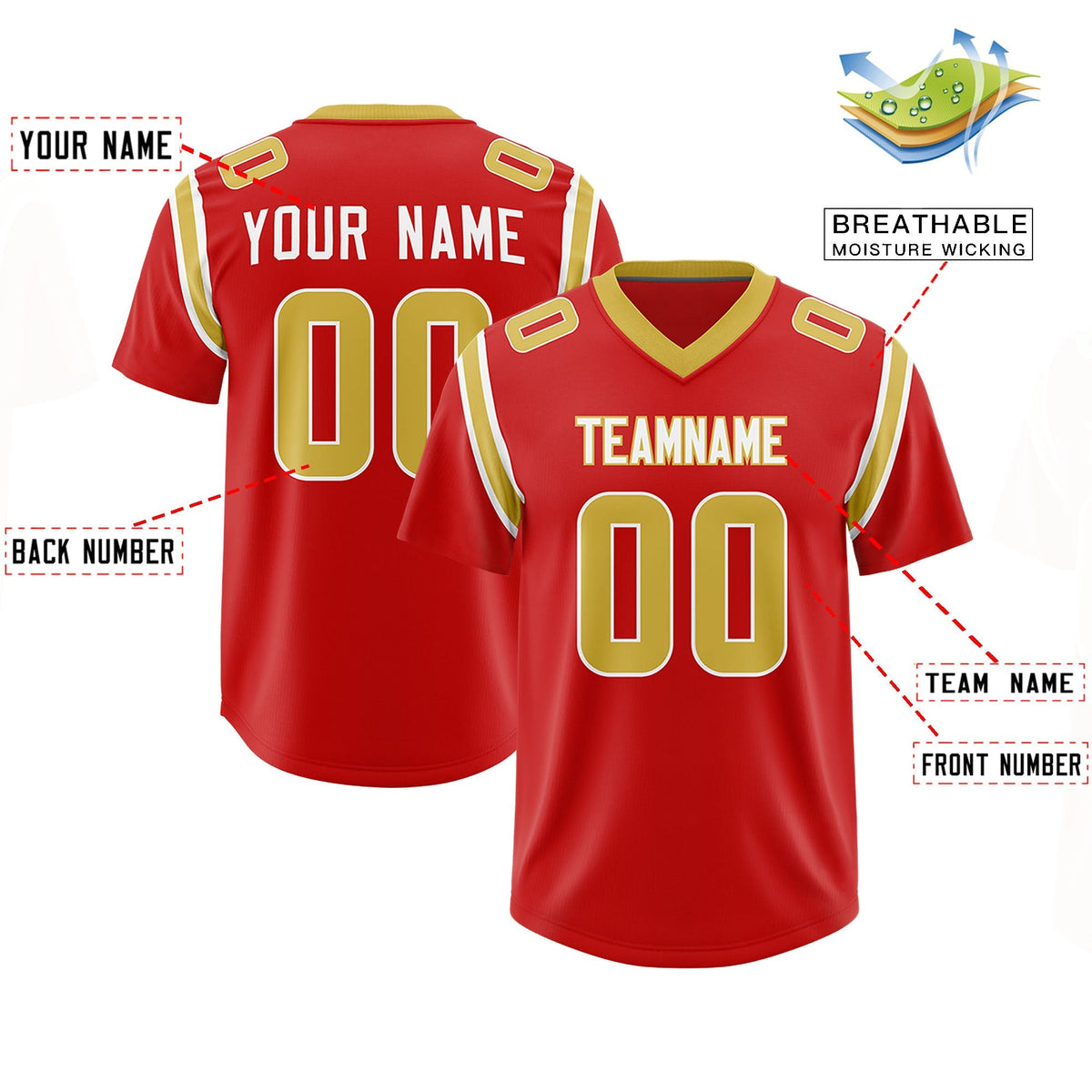 Custom Red Personalized Shoulder Cut Two-Tone Authentic American Football Jersey