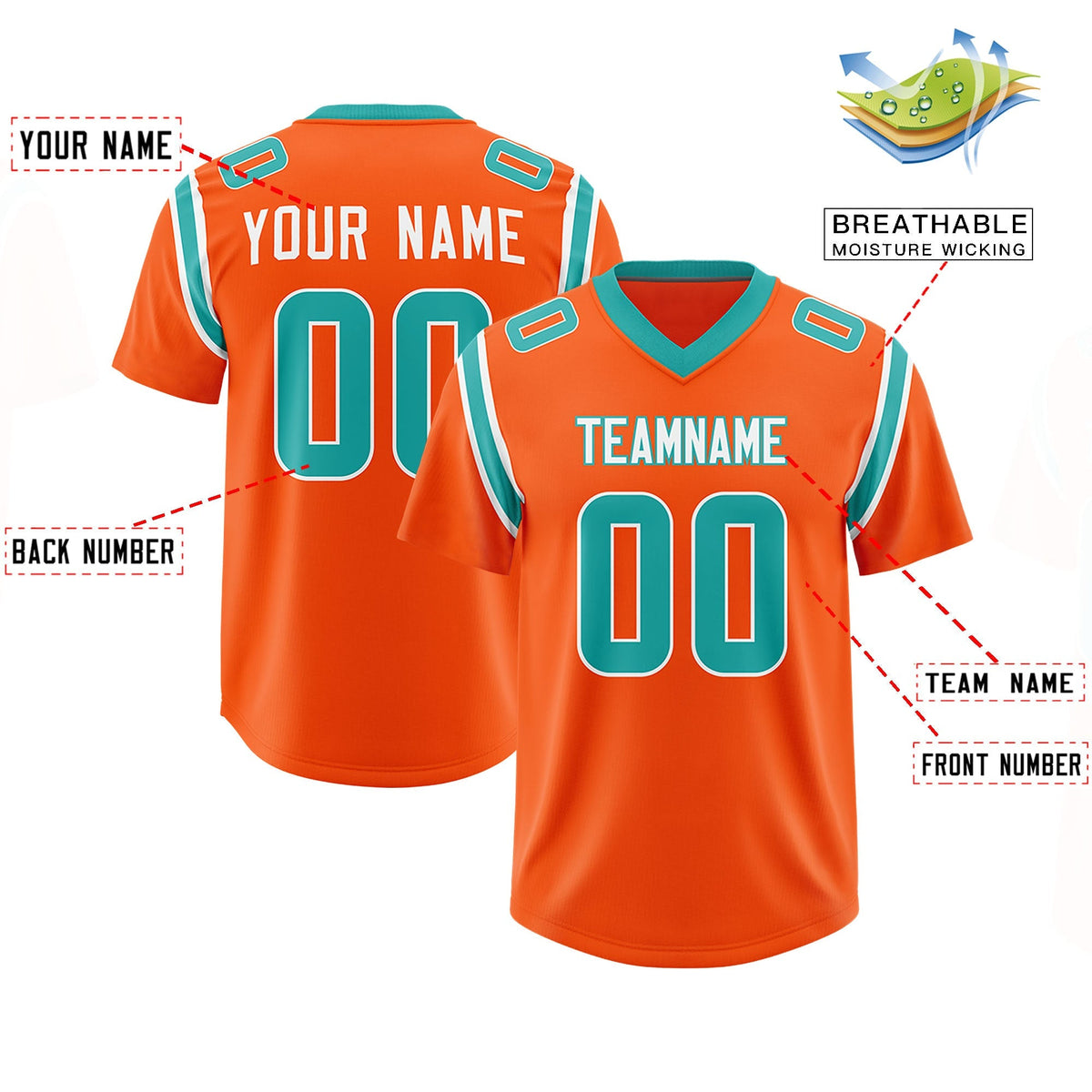 Custom Orange Personalized Shoulder Cut Two-Tone Authentic American Football Jersey