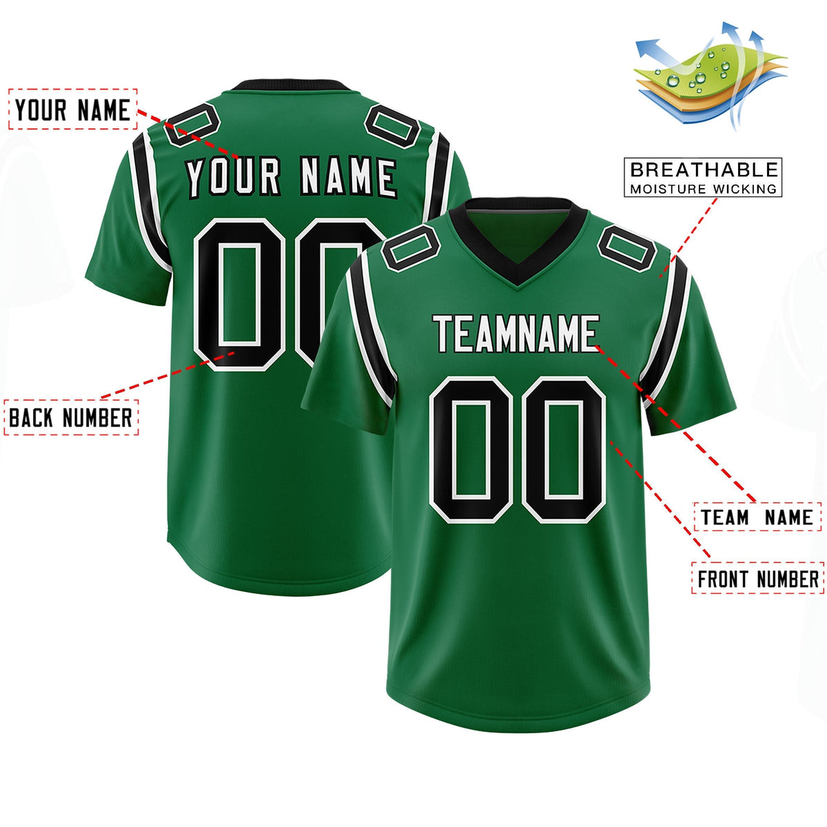Custom Kelly Green Personalized Shoulder Cut Two-Tone Authentic American Football Jersey