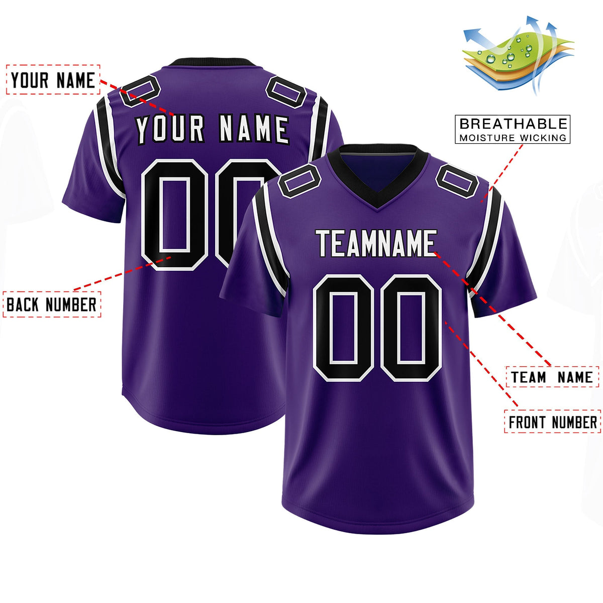 Custom Purple Personalized Shoulder Cut Two-Tone Authentic American Football Jersey