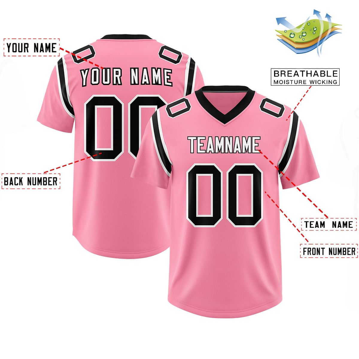 Custom Light Pink Personalized Shoulder Cut Two-Tone Authentic American Football Jersey
