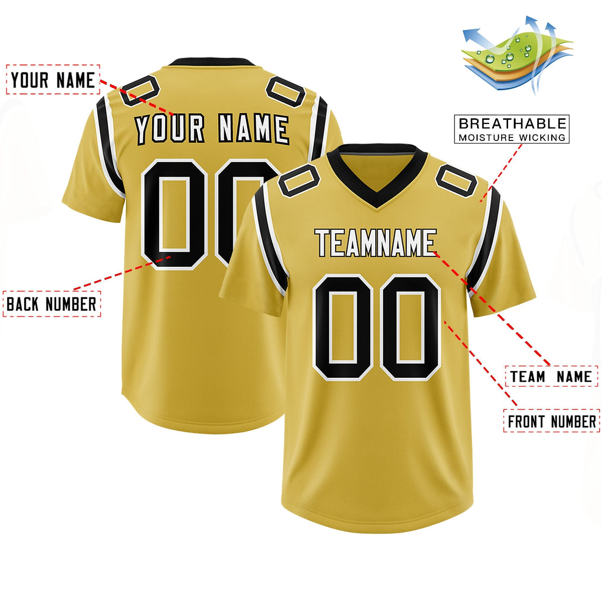 Custom Old Gold Personalized Shoulder Cut Two-Tone Authentic American Football Jersey