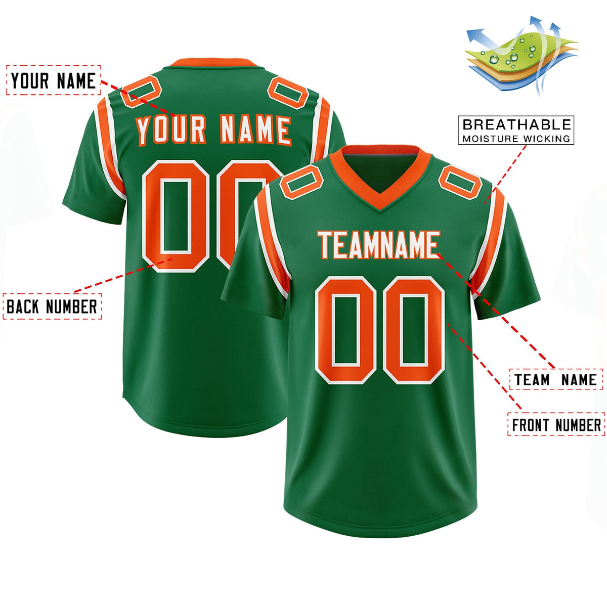 Custom Kelly Green Personalized Shoulder Cut Two-Tone Authentic American Football Jersey