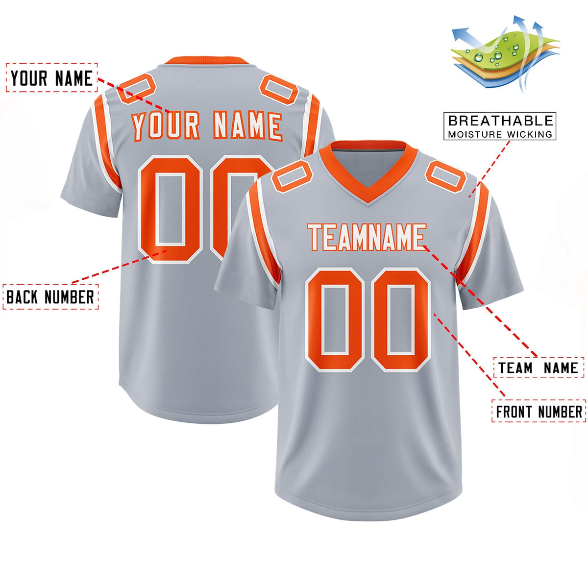 Custom Silver Personalized Shoulder Cut Two-Tone Authentic American Football Jersey
