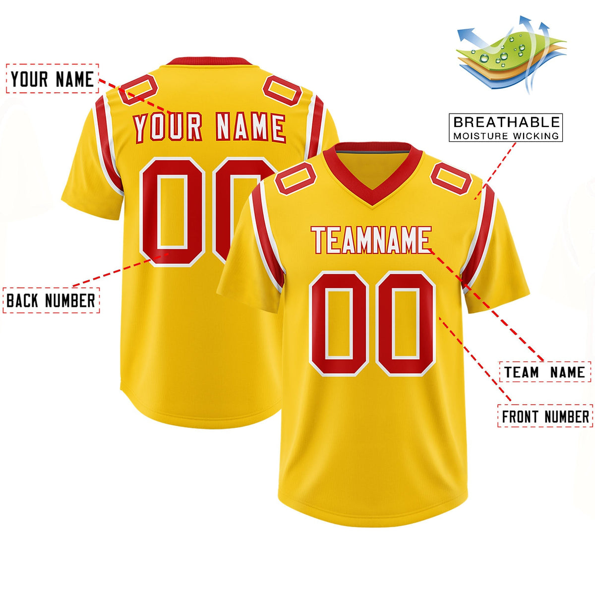 Custom Gold Personalized Shoulder Cut Two-Tone Authentic American Football Jersey