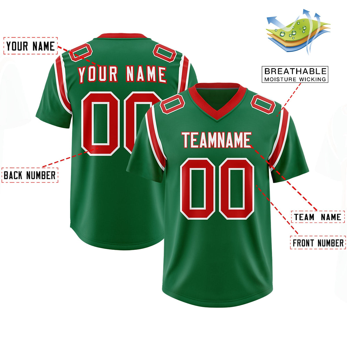 Custom Kelly Green Personalized Shoulder Cut Two-Tone Authentic American Football Jersey