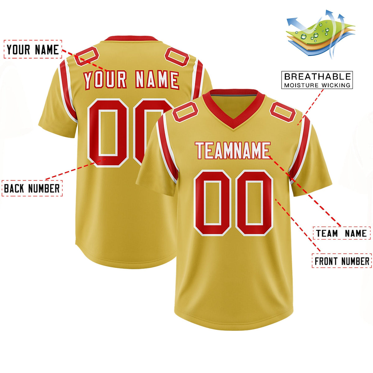 Custom Old Gold Personalized Shoulder Cut Two-Tone Authentic American Football Jersey