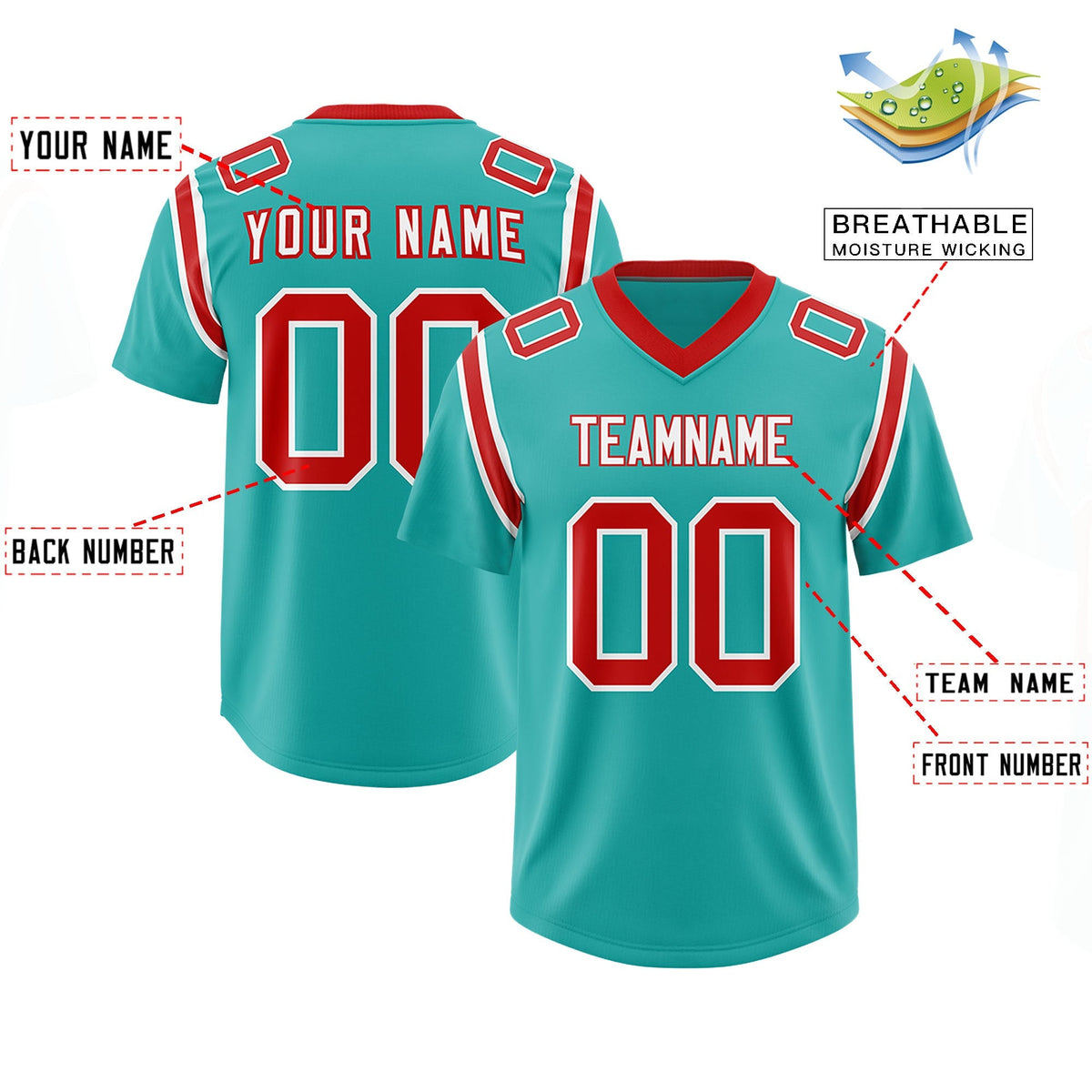 Custom Aqua Personalized Shoulder Cut Two-Tone Authentic American Football Jersey