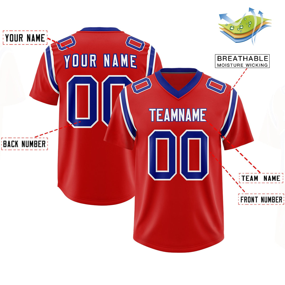 Custom Red Personalized Shoulder Cut Two-Tone Authentic American Football Jersey