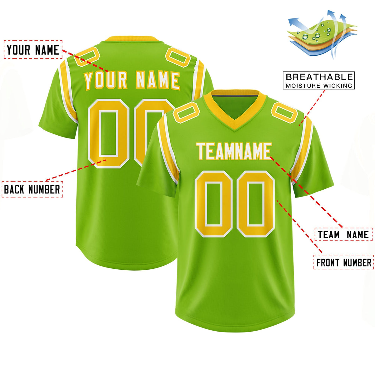 Custom Neon Green Personalized Shoulder Cut Two-Tone Authentic American Football Jersey