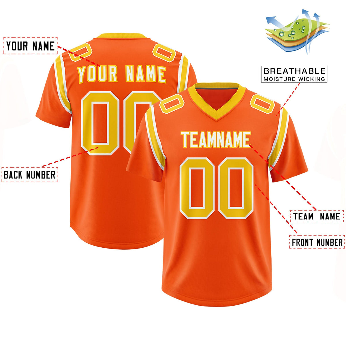Custom Orange Personalized Shoulder Cut Two-Tone Authentic American Football Jersey