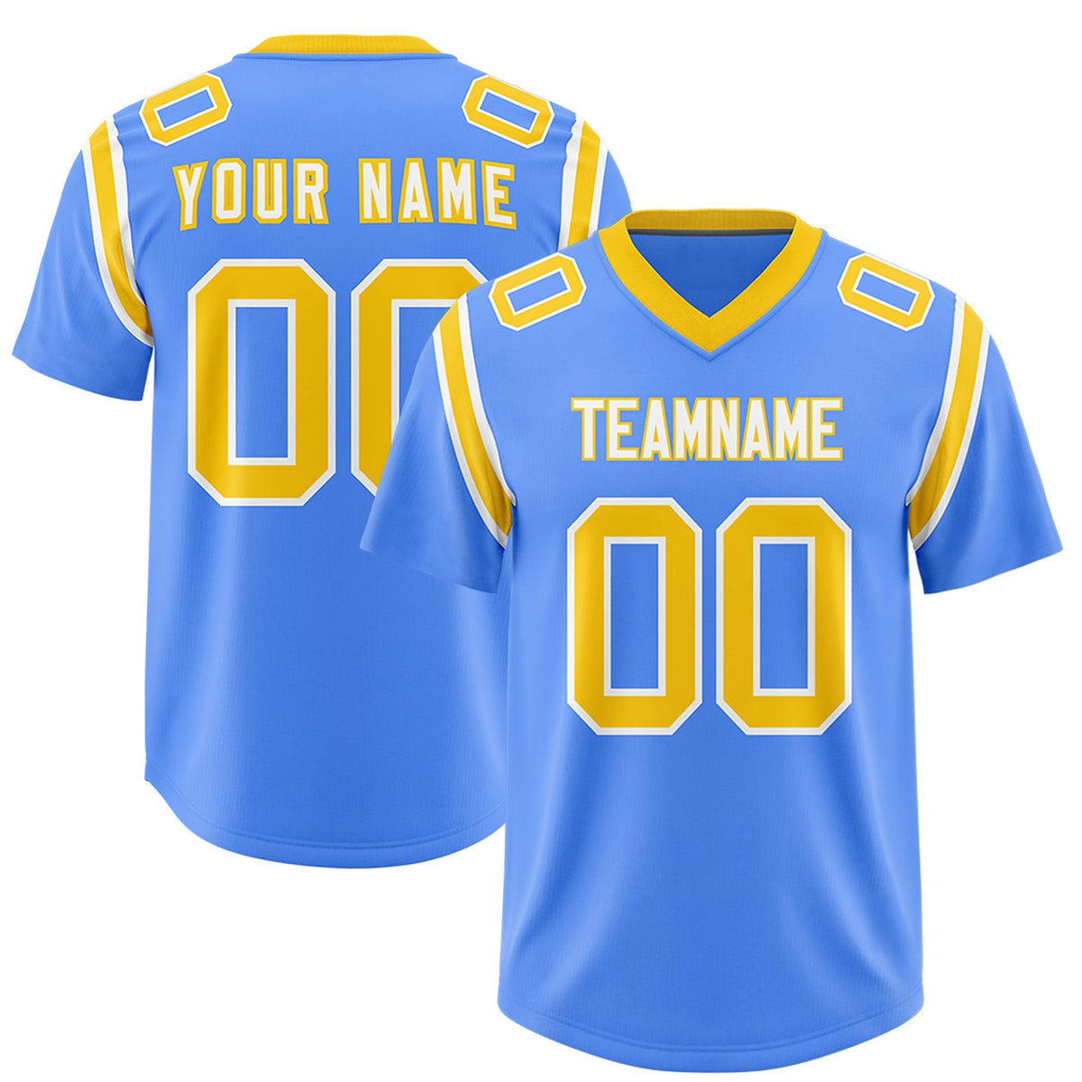 Custom Powder Blue Personalized Shoulder Cut Two-Tone Authentic American Football Jersey