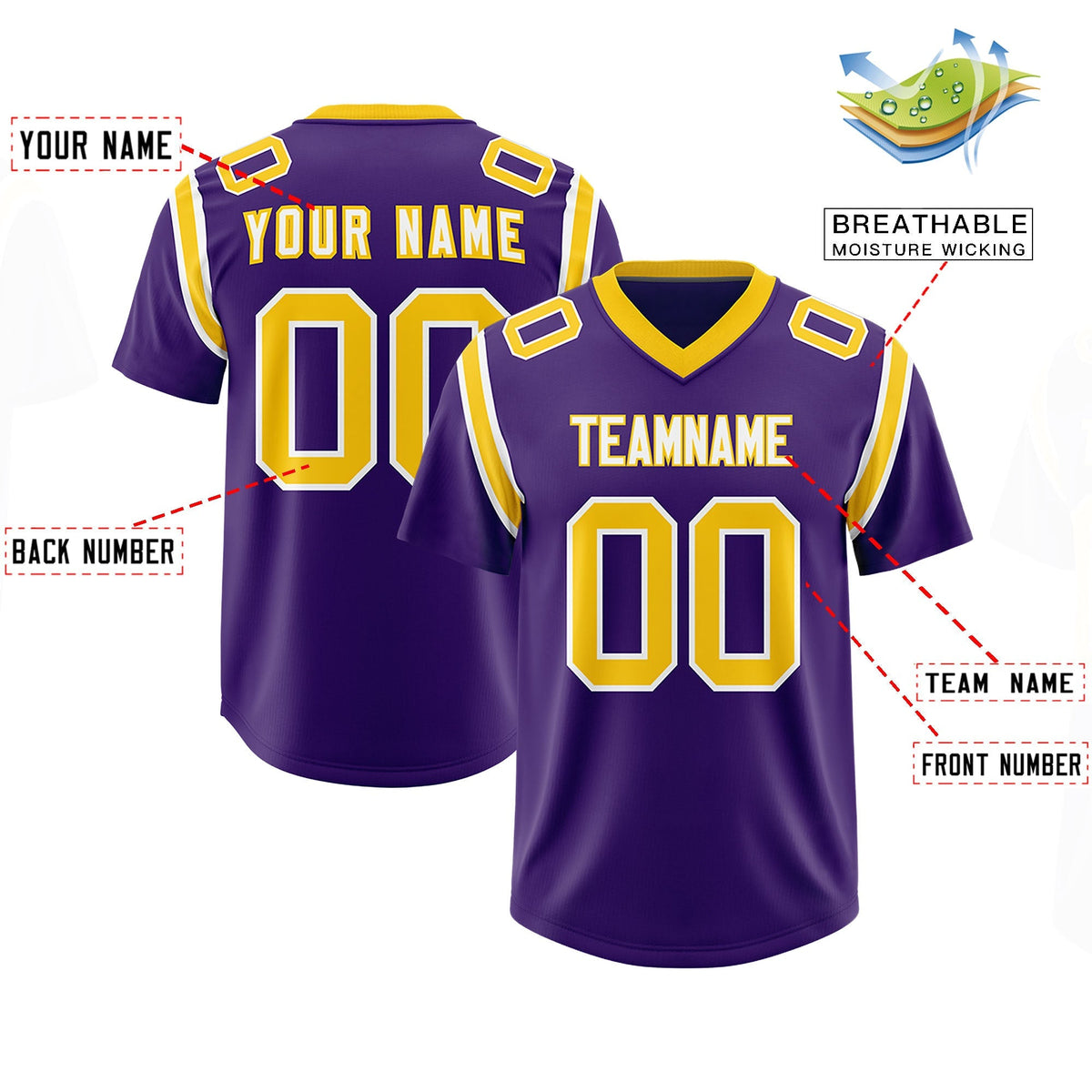 Custom Purple Personalized Shoulder Cut Two-Tone Authentic American Football Jersey