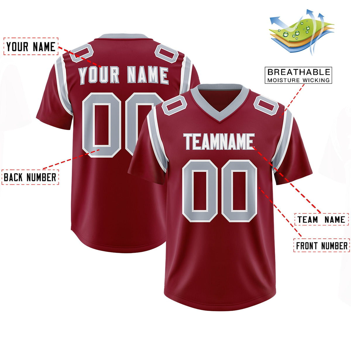 Custom Crimson Personalized Shoulder Cut Two-Tone Authentic American Football Jersey