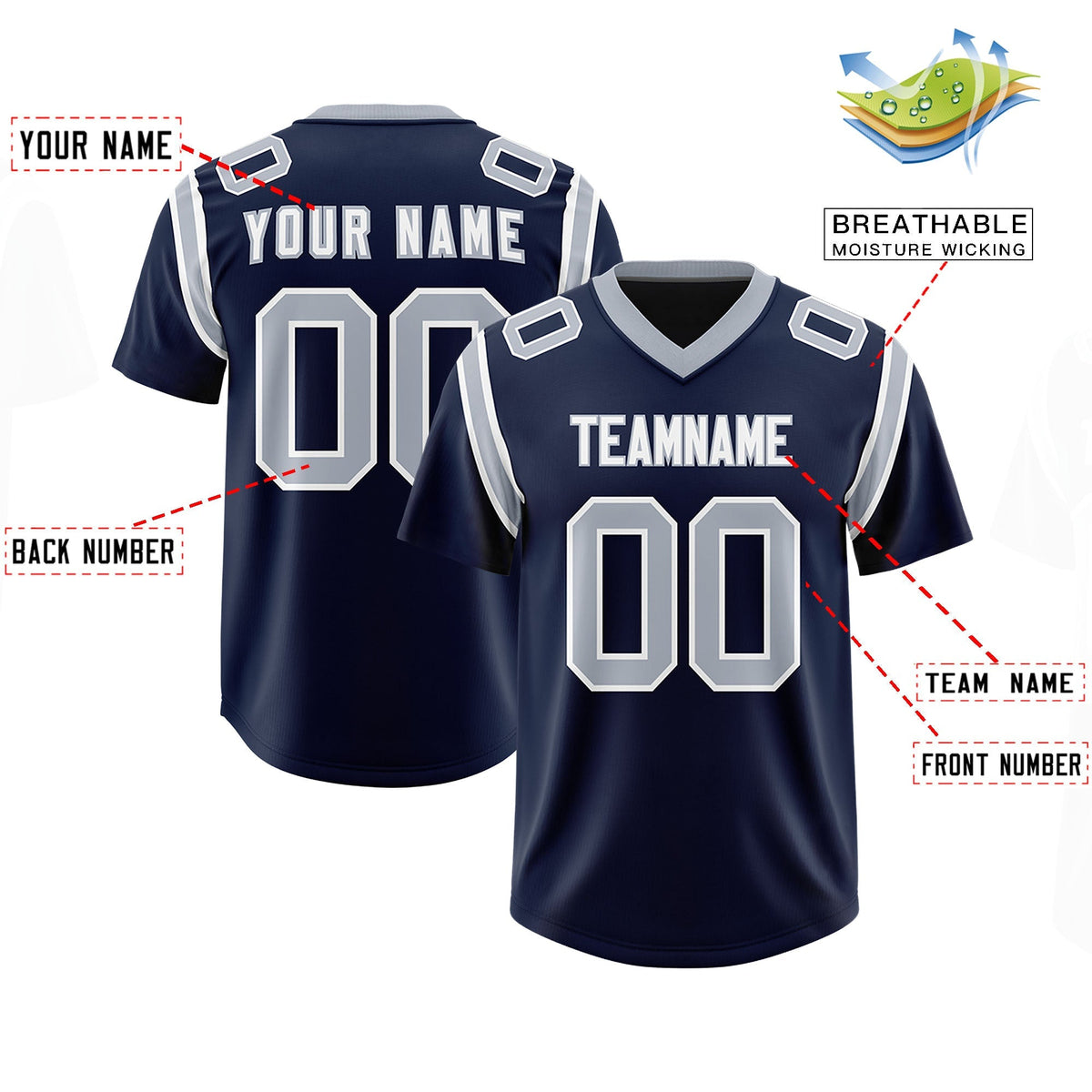 Custom Navy Personalized Shoulder Cut Two-Tone Authentic American Football Jersey