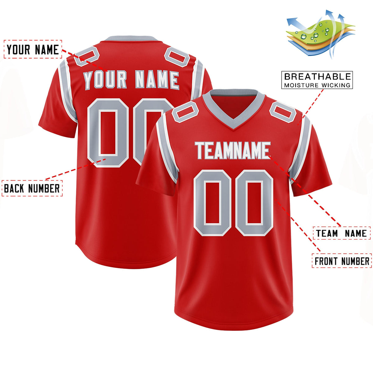 Custom Red Personalized Shoulder Cut Two-Tone Authentic American Football Jersey