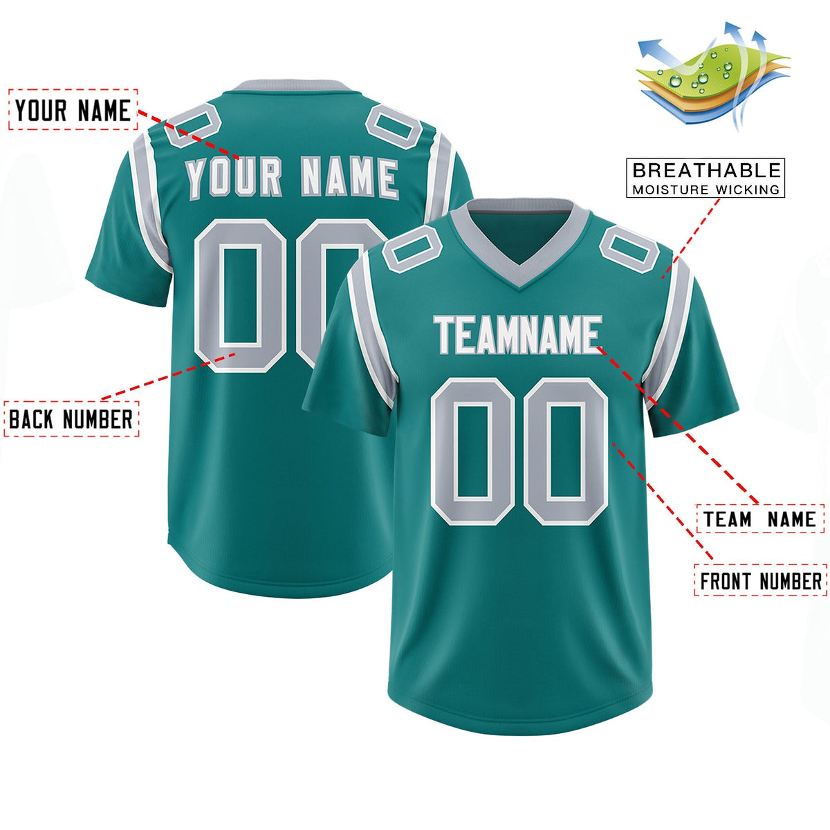 Custom Aqua Personalized Shoulder Cut Two-Tone Authentic American Football Jersey