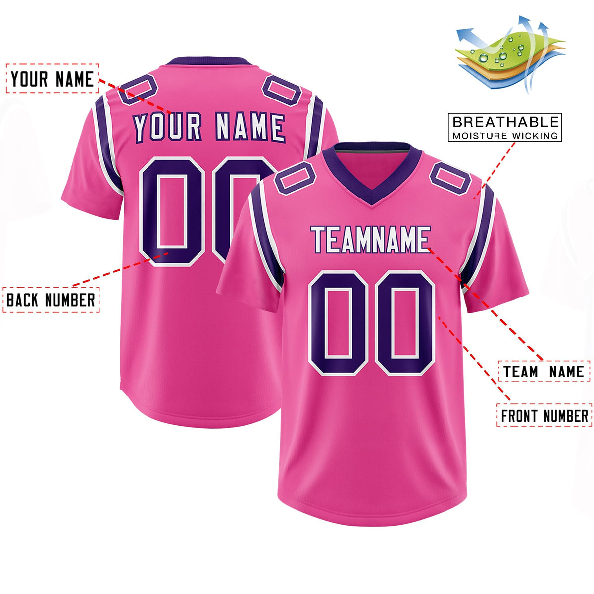 Custom Pink Personalized Shoulder Cut Two-Tone Authentic American Football Jersey