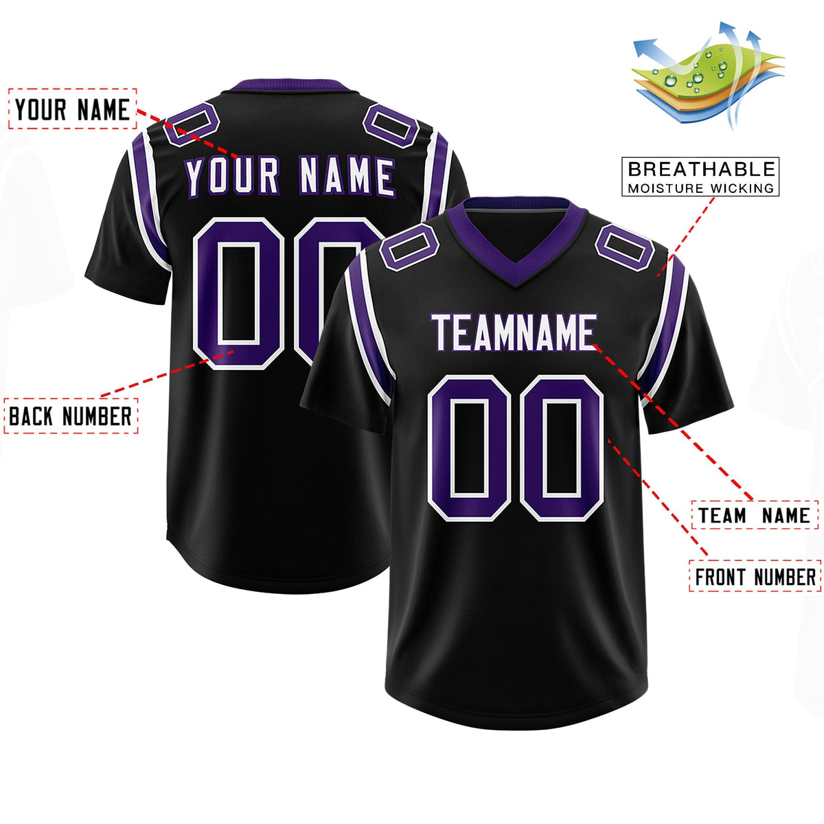 Custom Black Personalized Shoulder Cut Two-Tone Authentic American Football Jersey