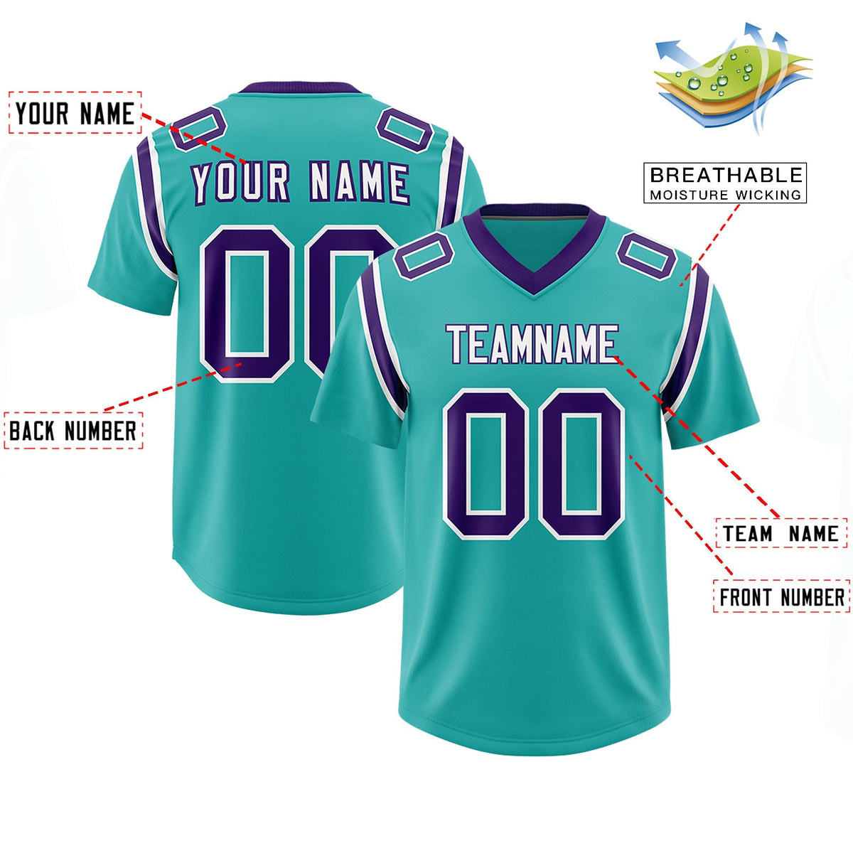 Custom Aqua Personalized Shoulder Cut Two-Tone Authentic American Football Jersey