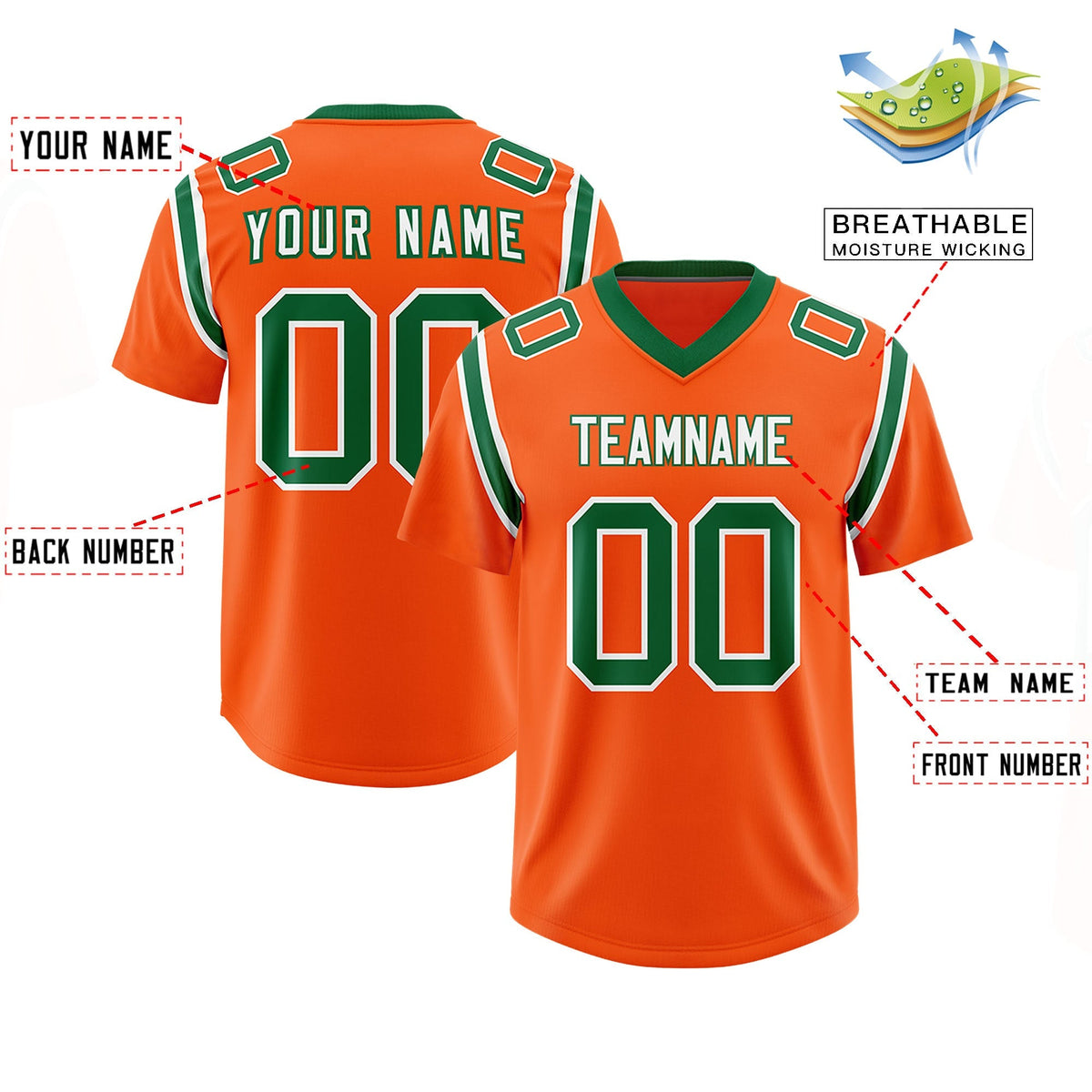 Custom Orange Personalized Shoulder Cut Two-Tone Authentic American Football Jersey