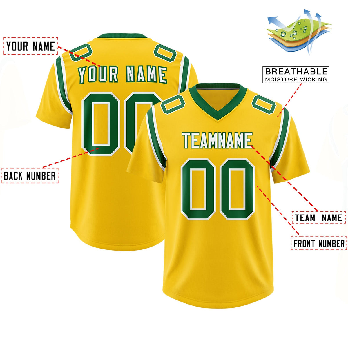 Custom Gold Personalized Shoulder Cut Two-Tone Authentic American Football Jersey