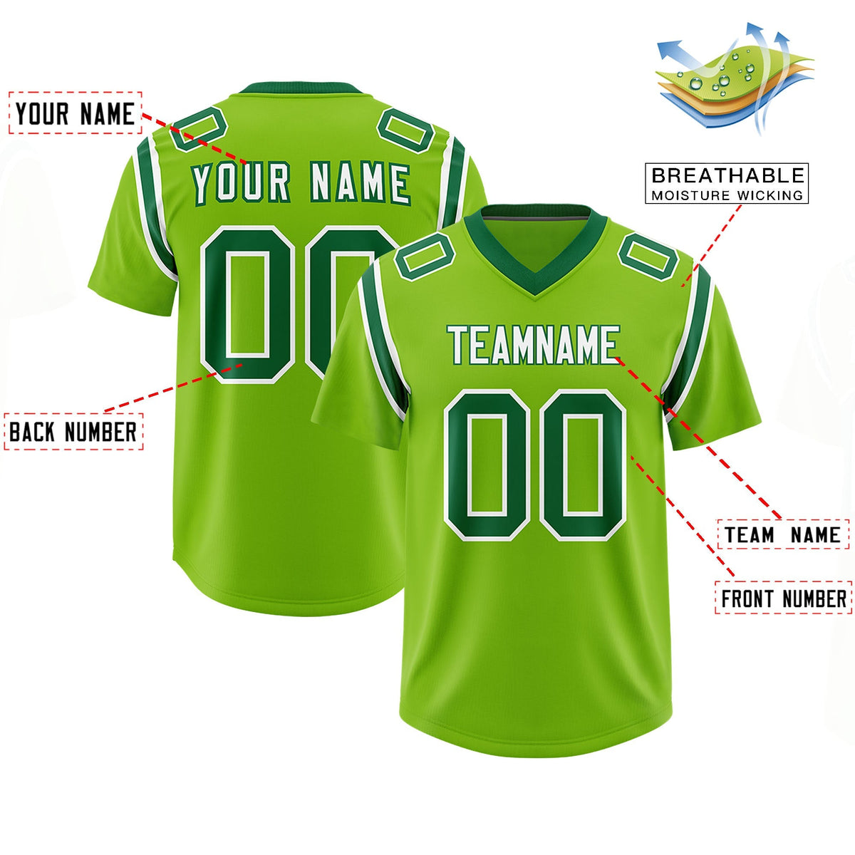Custom Neon Green Personalized Shoulder Cut Two-Tone Authentic American Football Jersey