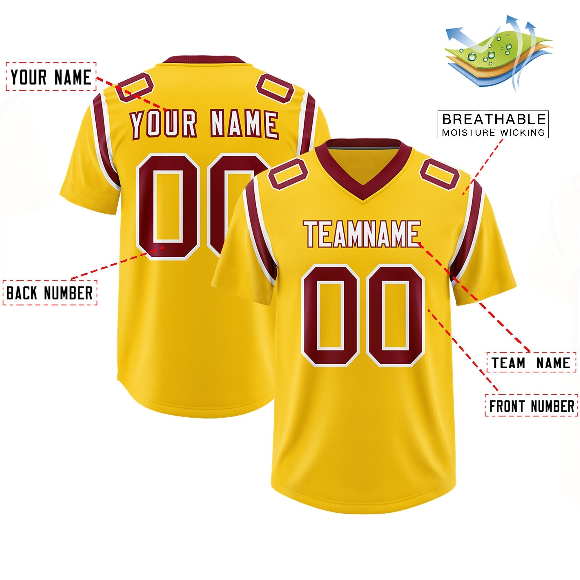Custom Gold Personalized Shoulder Cut Two-Tone Authentic American Football Jersey