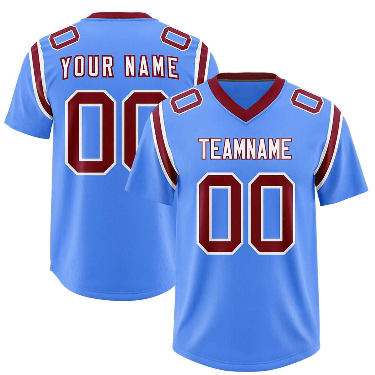 Custom Powder Blue Personalized Shoulder Cut Two-Tone Authentic American Football Jersey