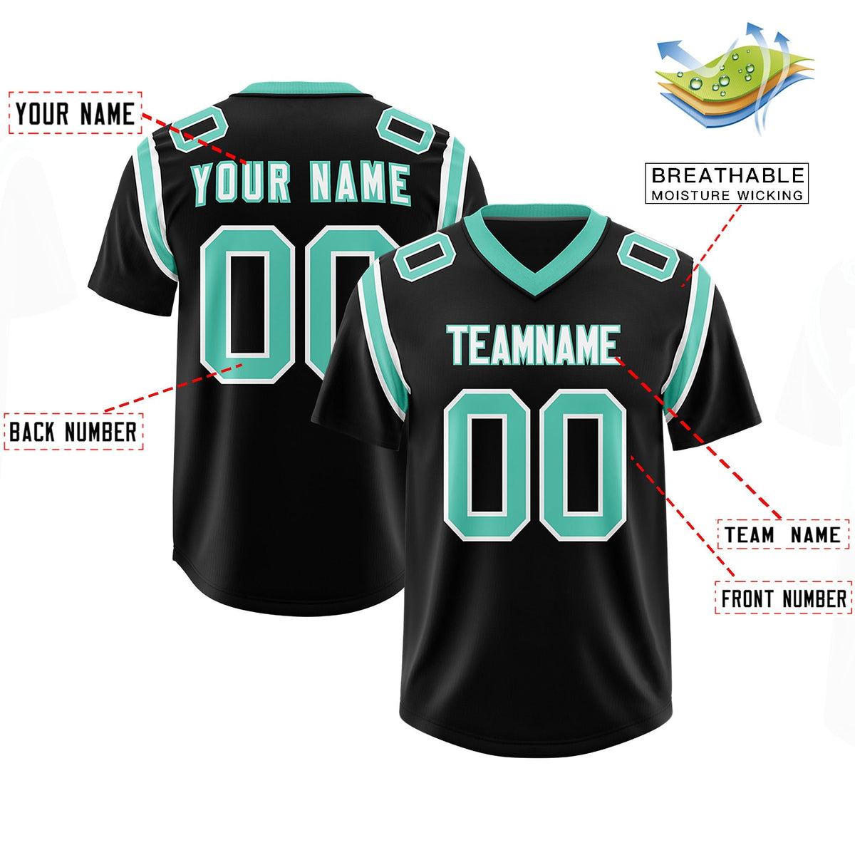 Custom Black Personalized Shoulder Cut Two-Tone Authentic American Football Jersey